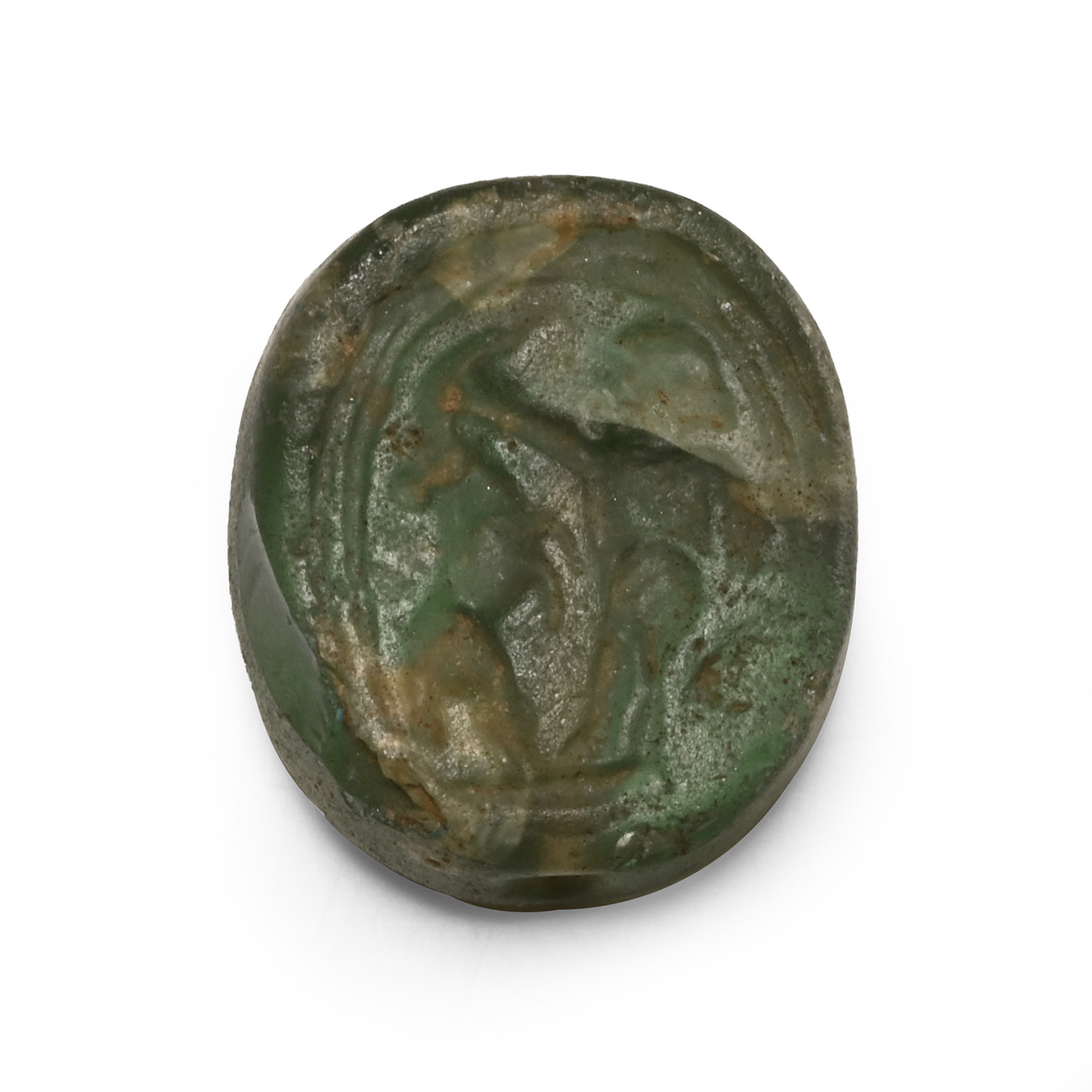 Egypto-Phoenician Glass Scaraboid with Beast-Tamer