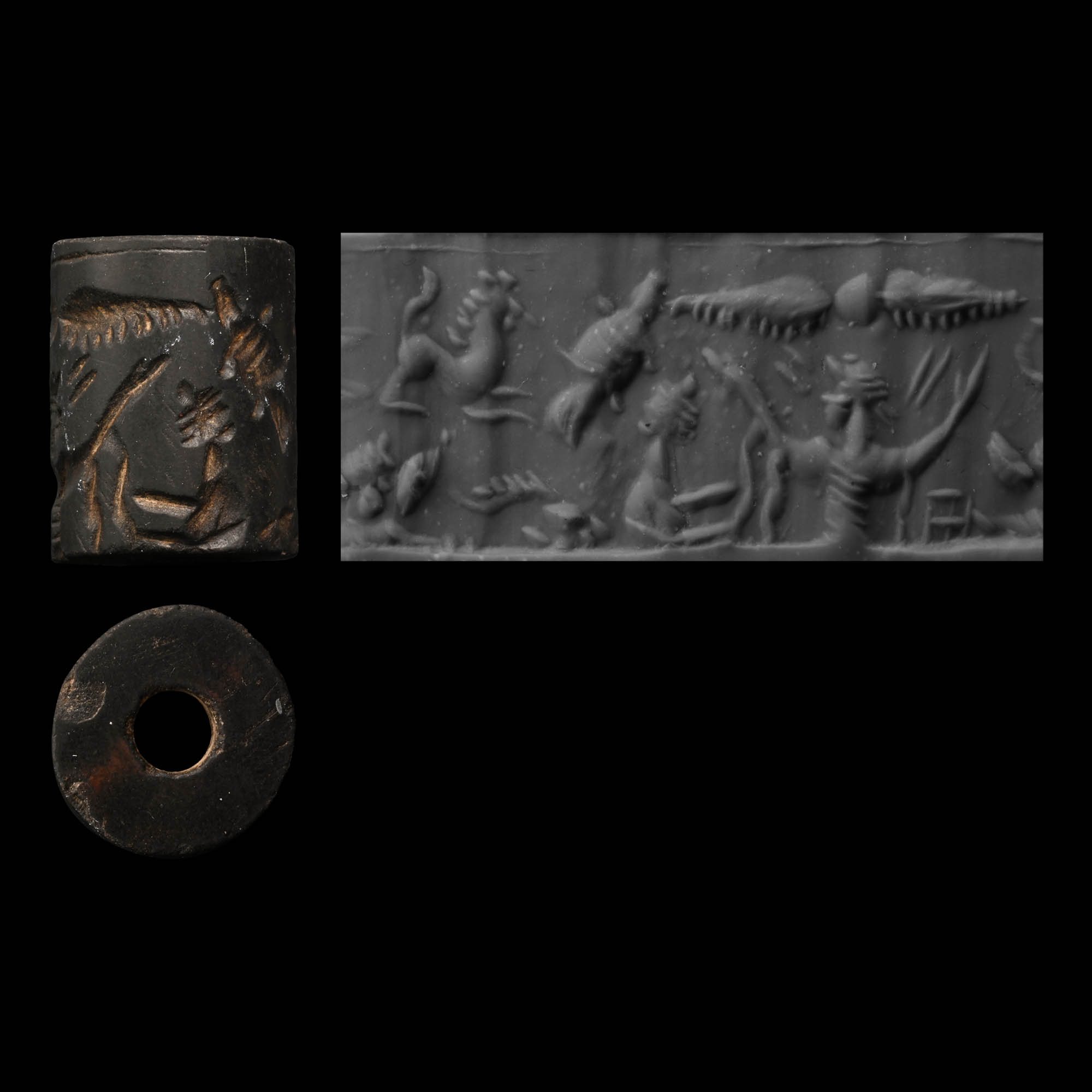 Western Asiatic Reused Black Stone Cylinder Seal