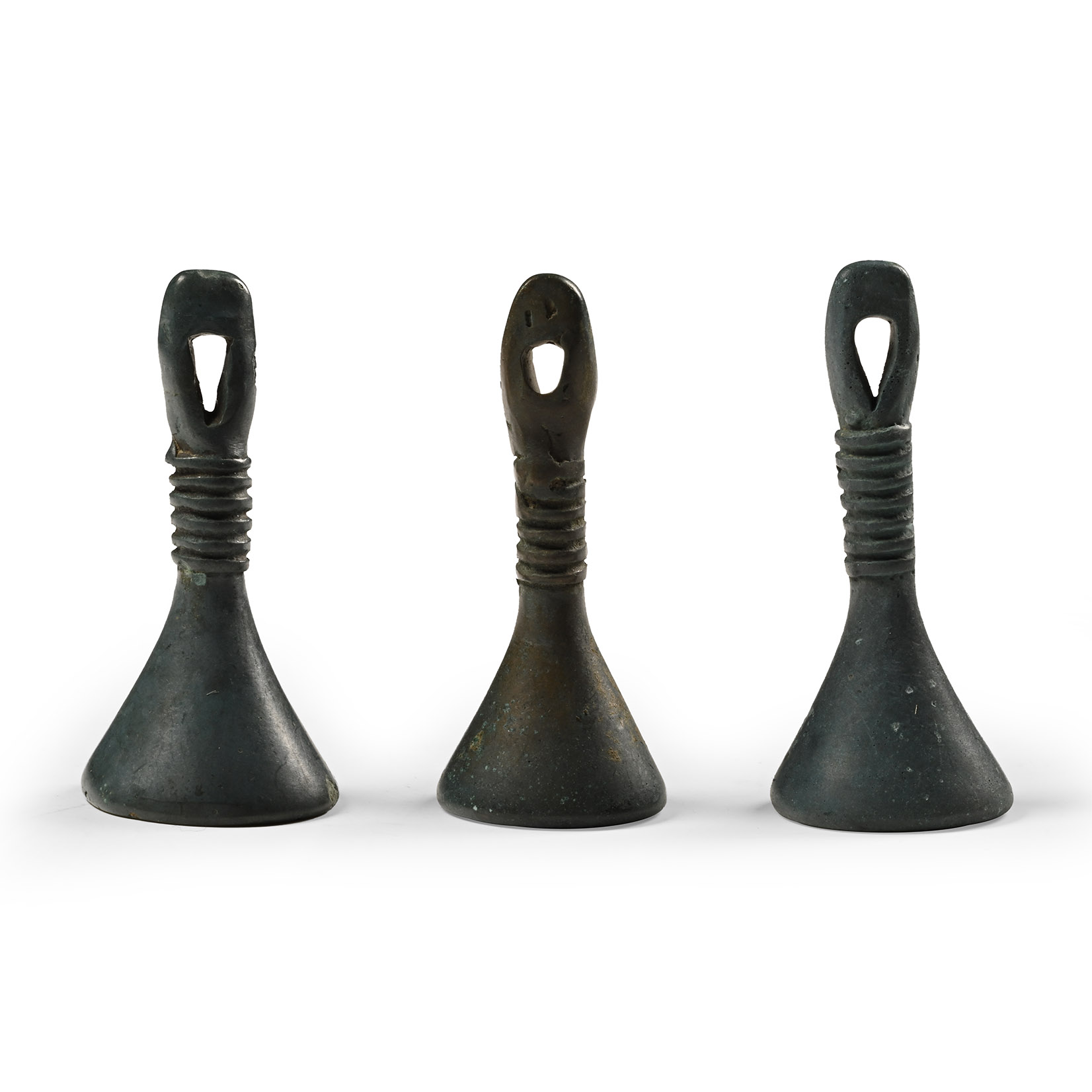 Bronze Age Set of Three Bronze Bell Pendants