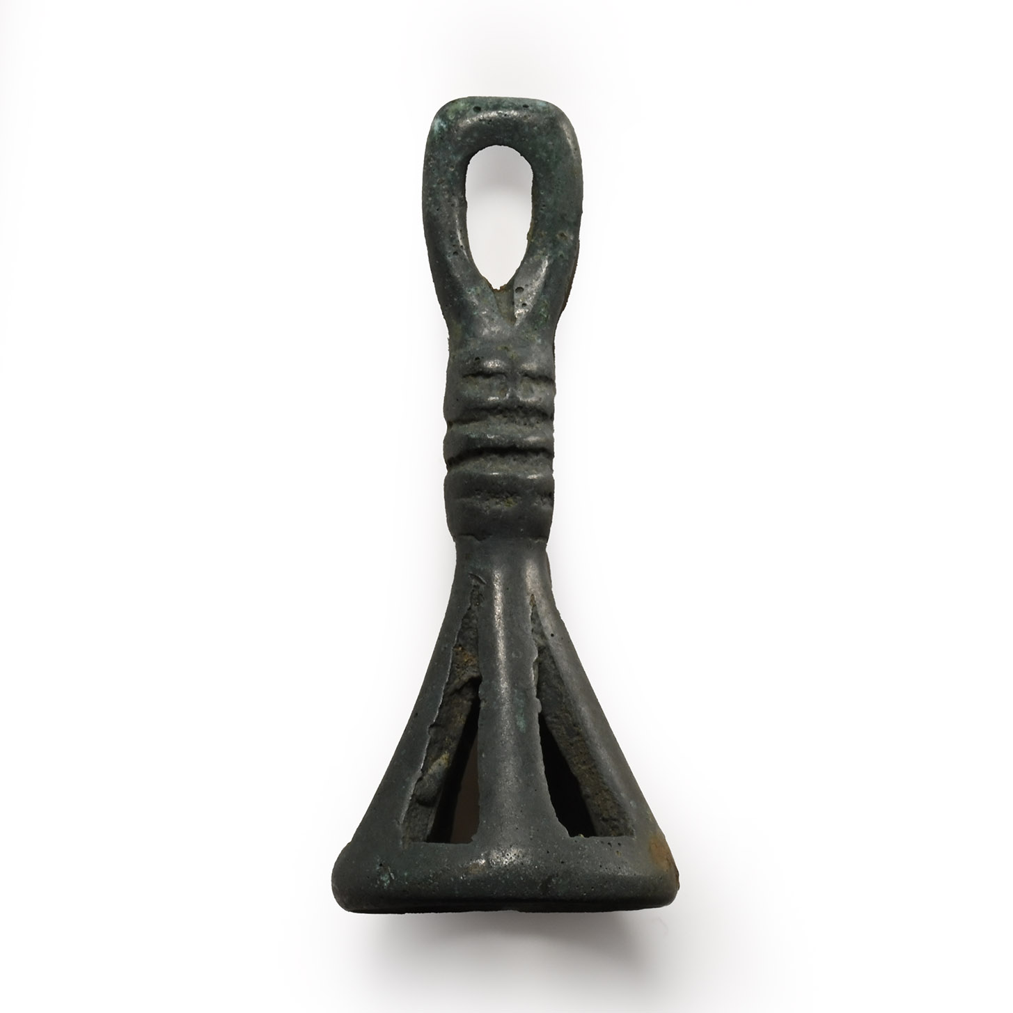 Bronze Age Bronze Fretwork Decorated Bell Pendant