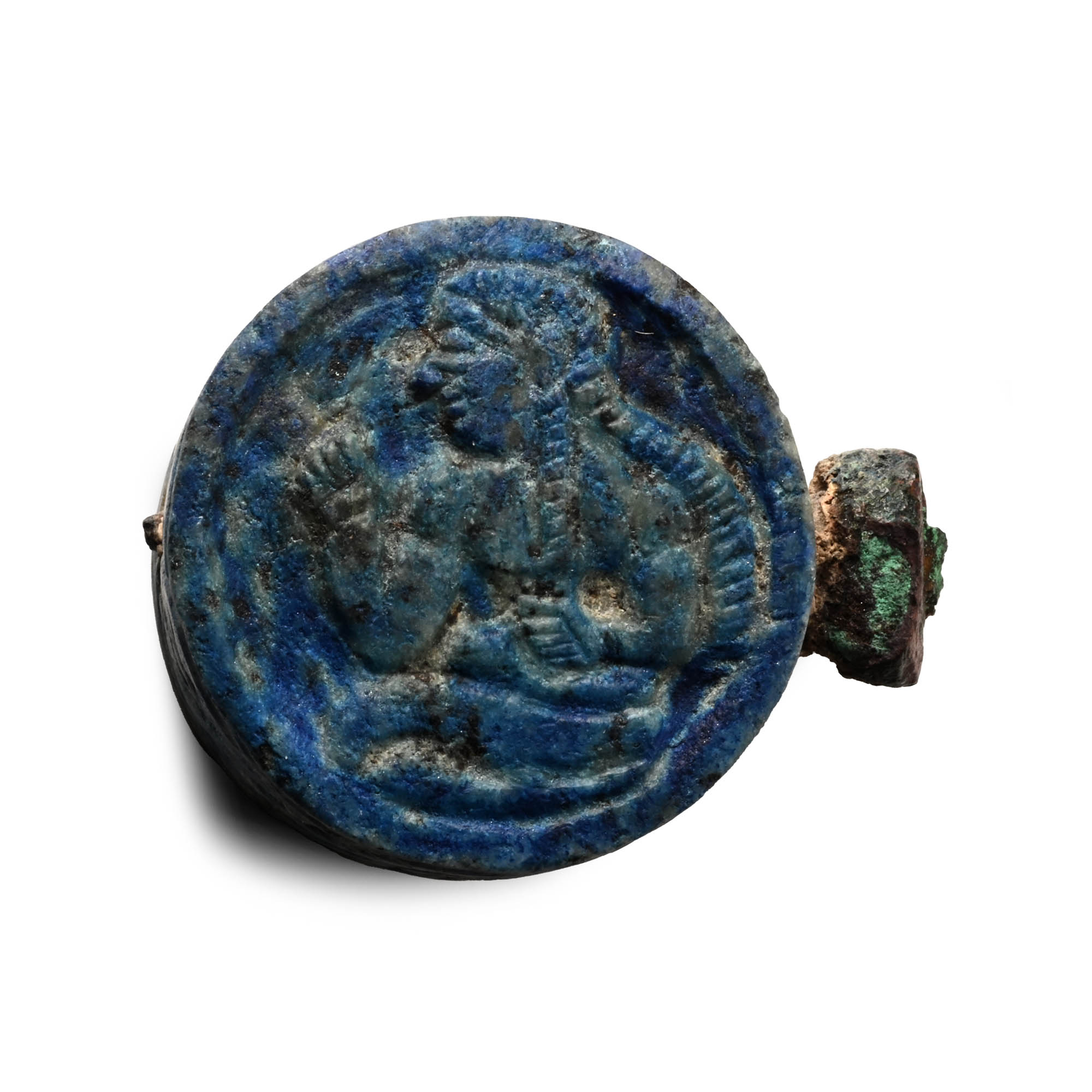 Bactrian Lapis Lazuli Pin Head with Figures