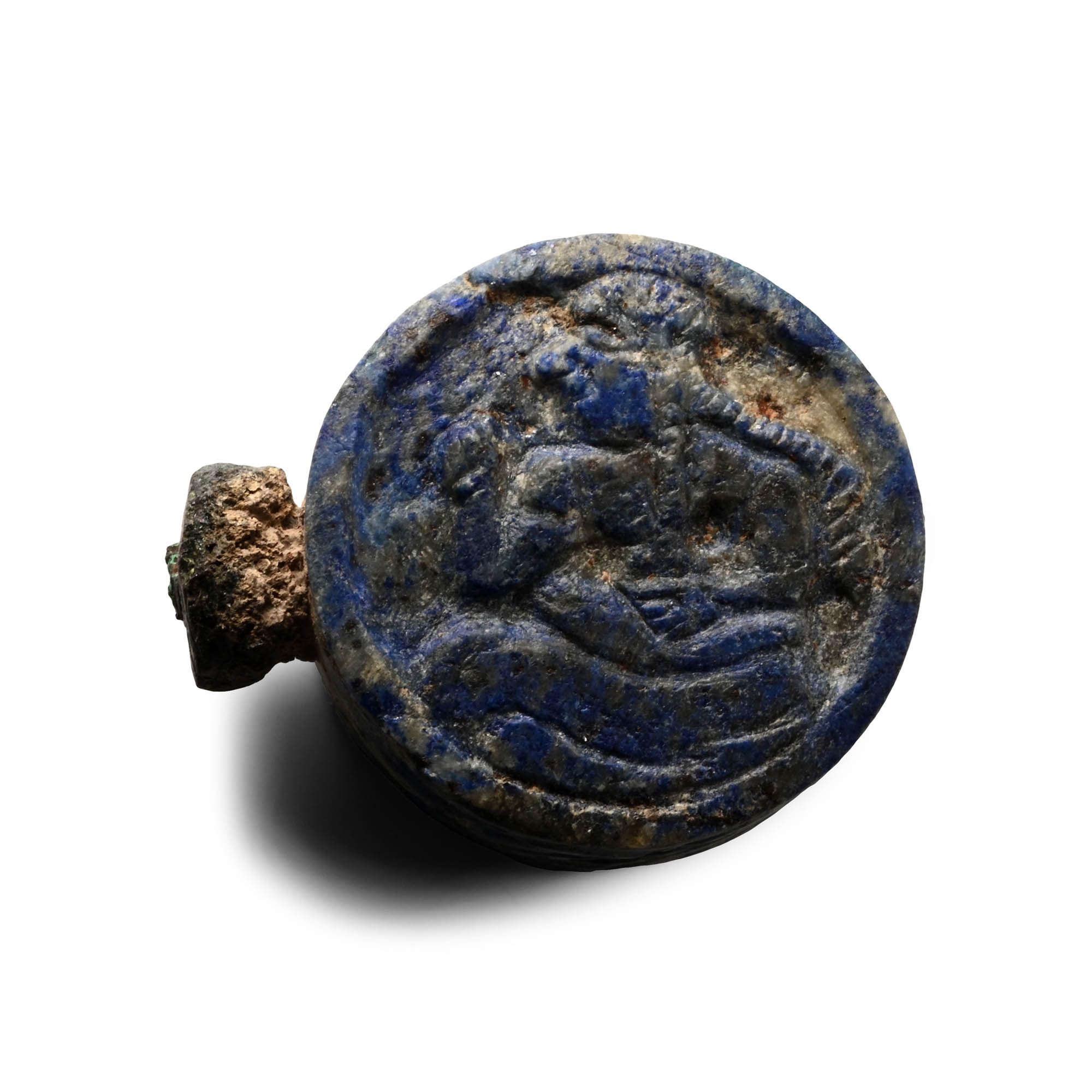 Bactrian Lapis Lazuli Pin Head with Figures