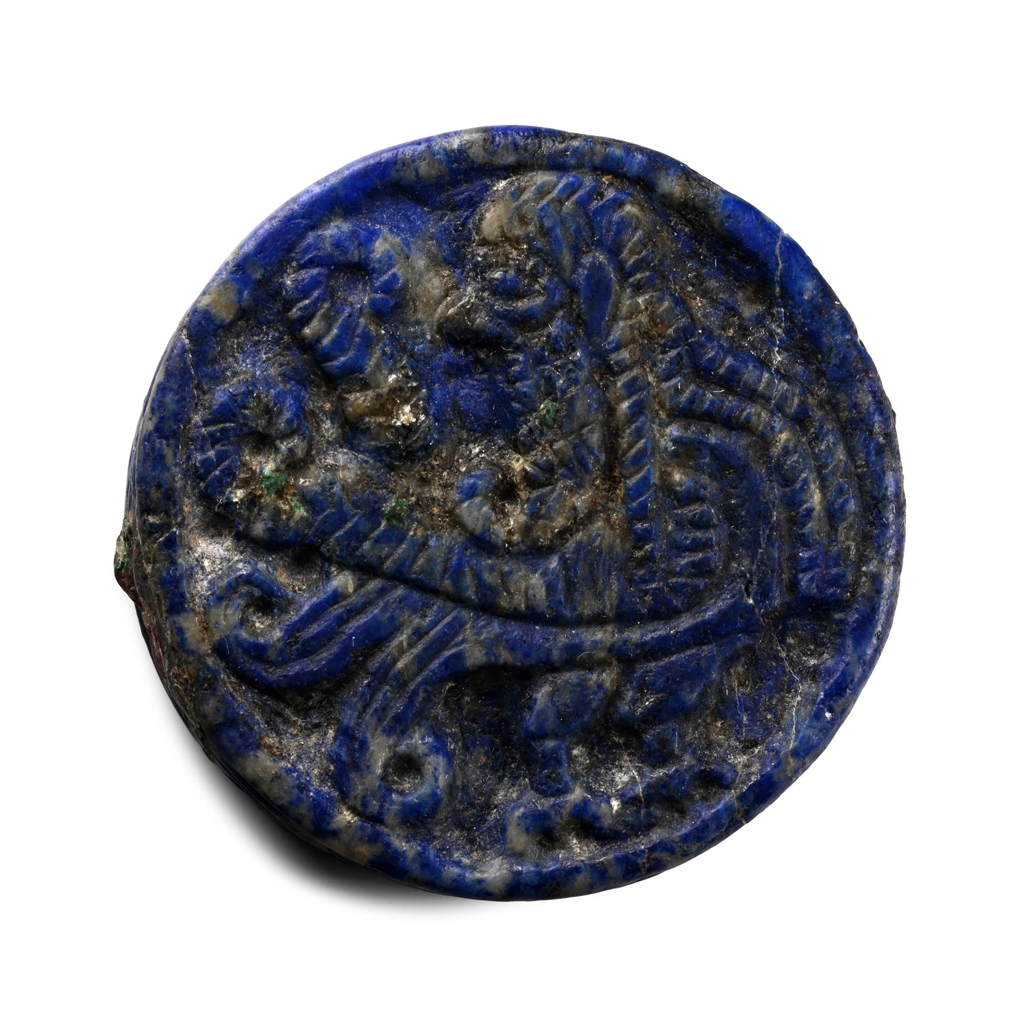 Bactrian Lapis Lazuli Pin Head with Figures
