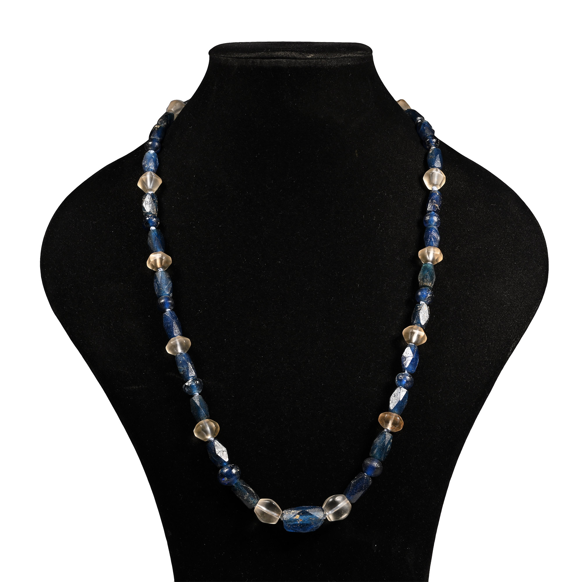 Roman Blue Cut-Glass and Rock Crystal Bead Necklace
