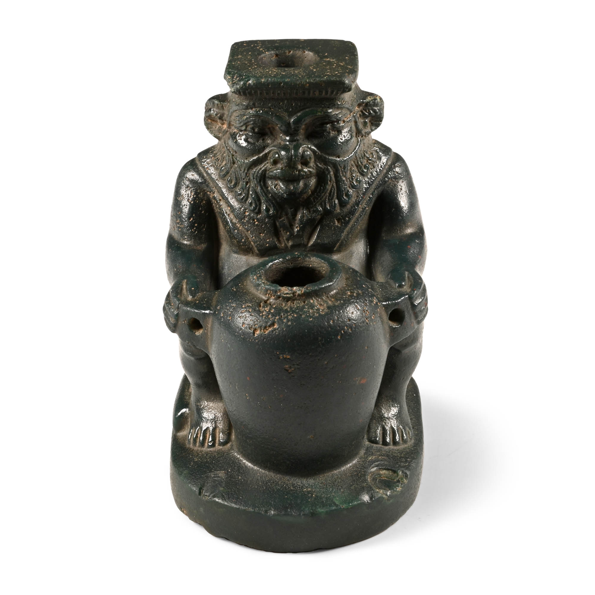 Egyptian Green Jasper Bes Cosmetic Pot