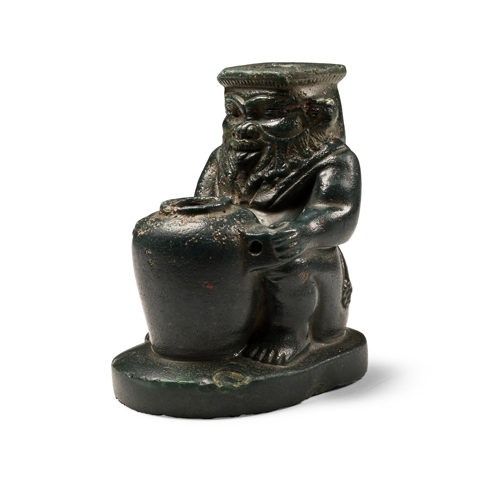 Egyptian Green Jasper Bes Cosmetic Pot