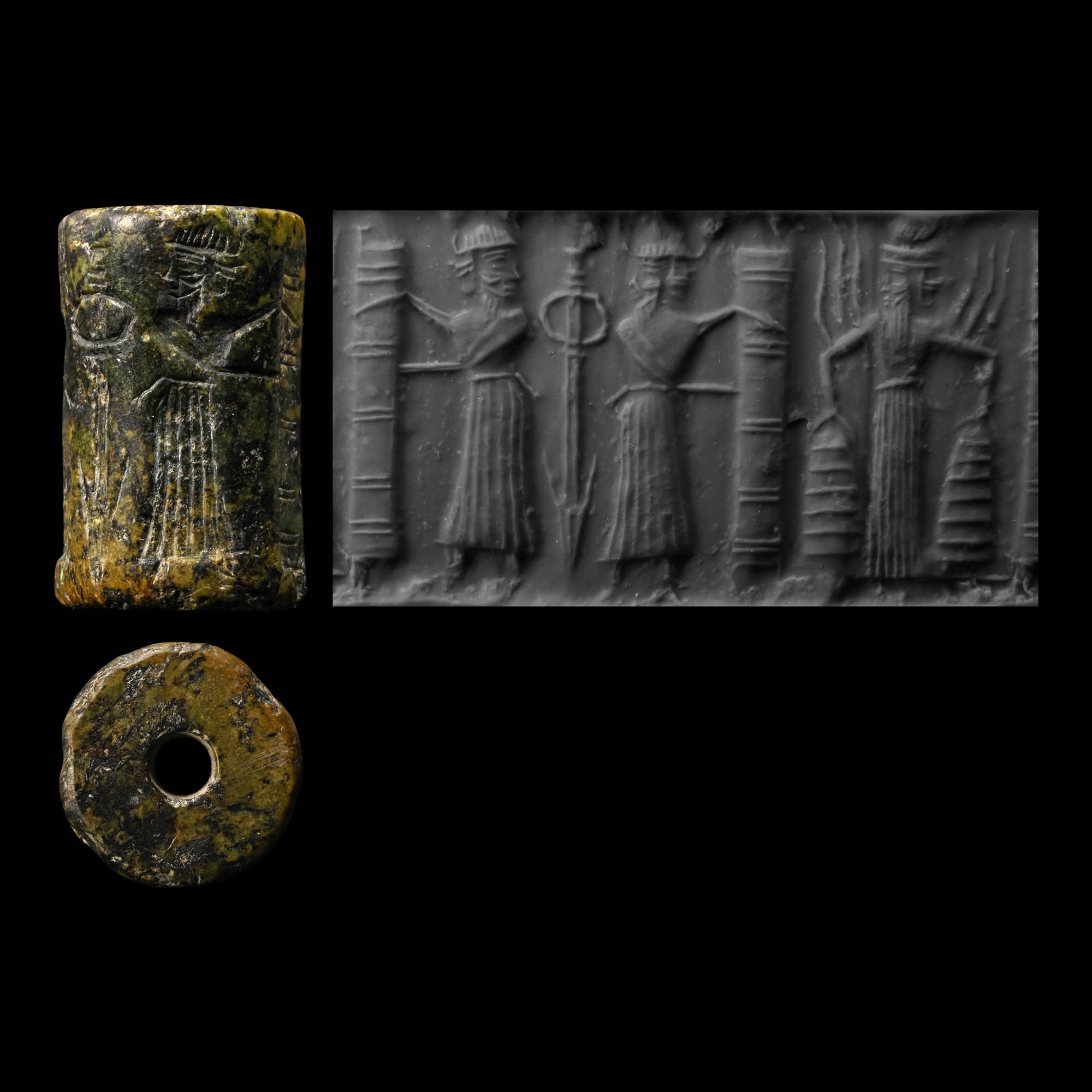 Very Large Akkadian Stone Cylinder Seal with Sun-god Shamash