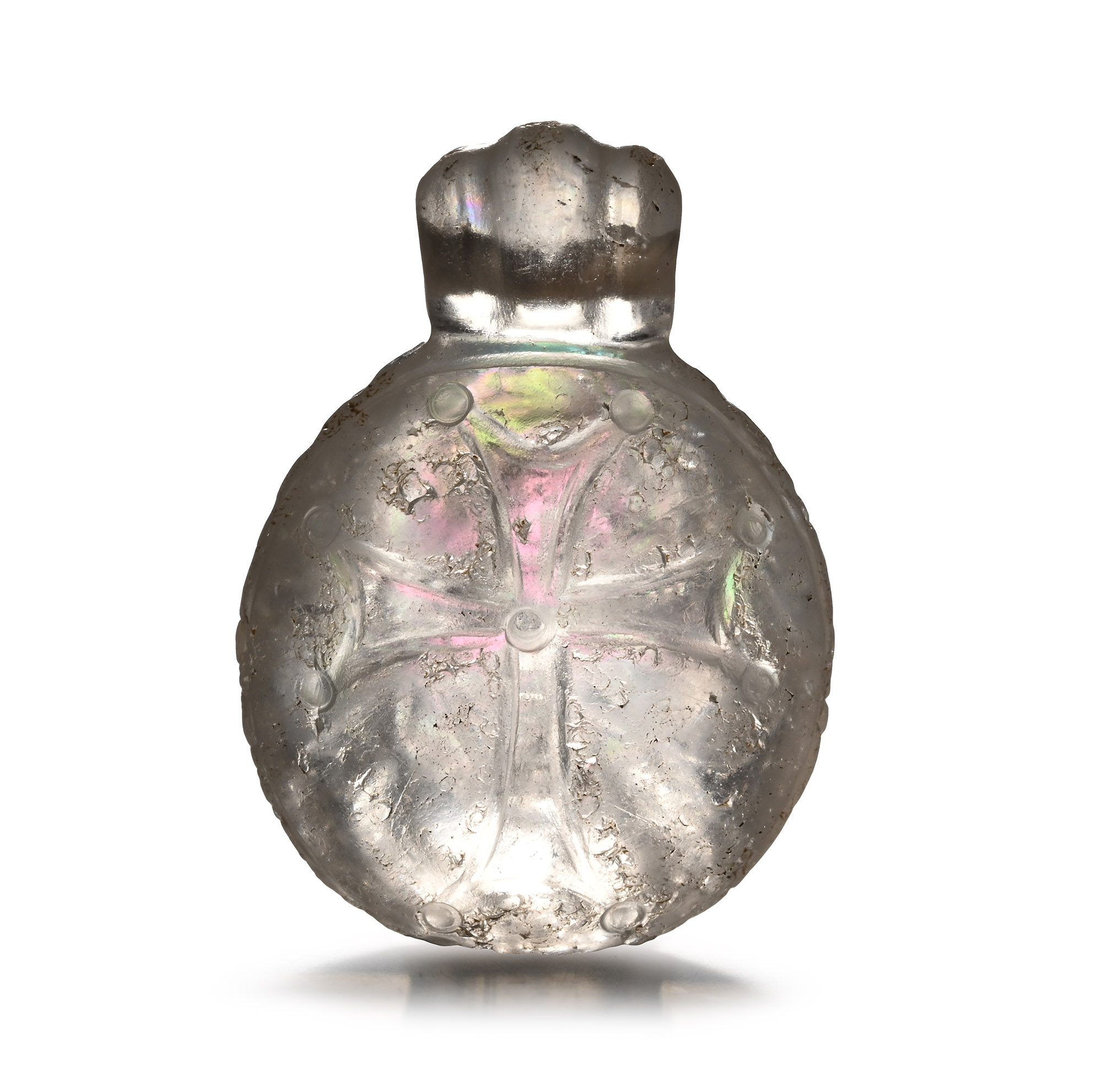 Byzantine Rock Crystal Pendant with Cross and Christ Riding a Donkey