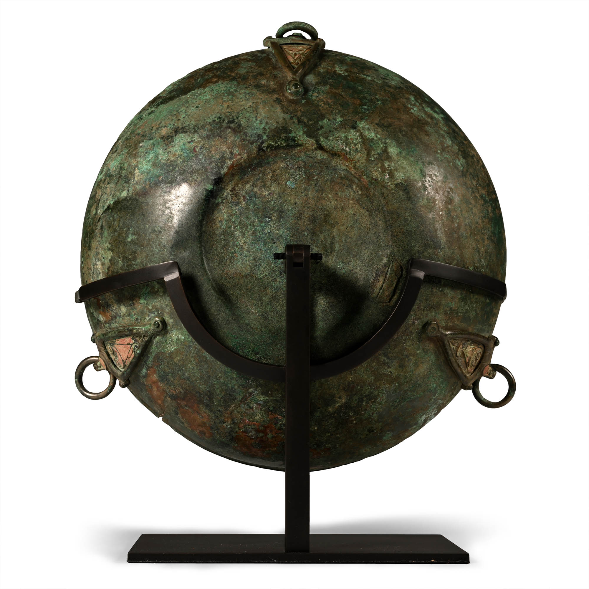 High-Status 'Ryedale' Anglo-Saxon Bronze Hanging Bowl with Enamelled Chip-Carved Mounts