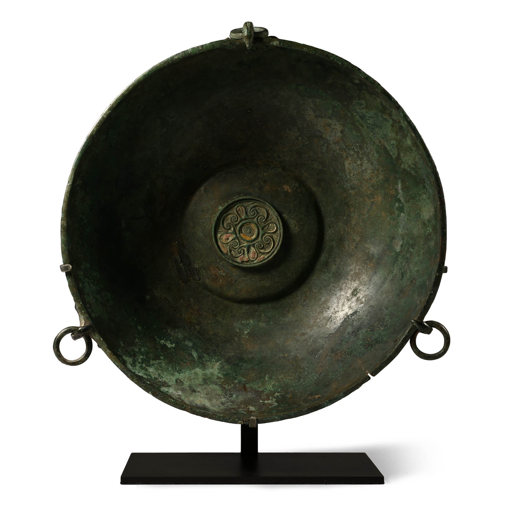 High-Status 'Ryedale' Anglo-Saxon Bronze Hanging Bowl with Enamelled Chip-Carved Mounts