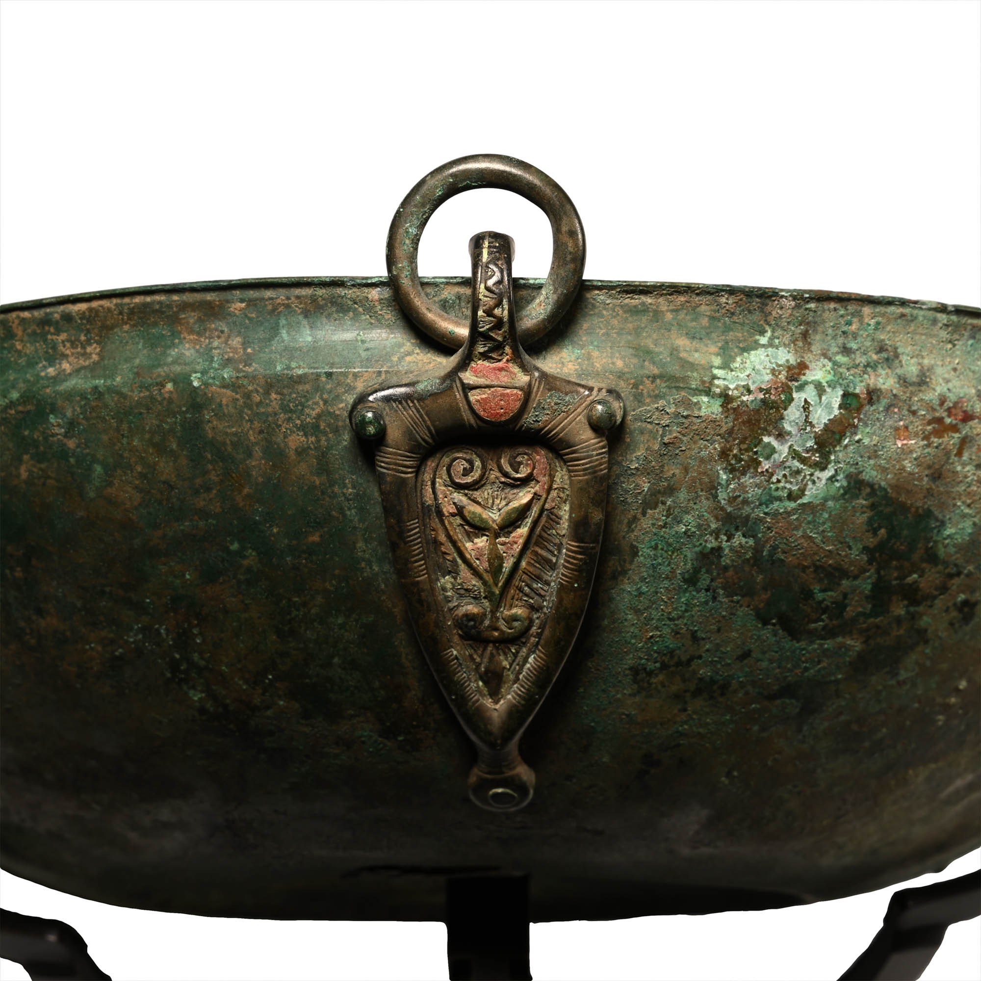 High-Status 'Ryedale' Anglo-Saxon Bronze Hanging Bowl with Enamelled Chip-Carved Mounts