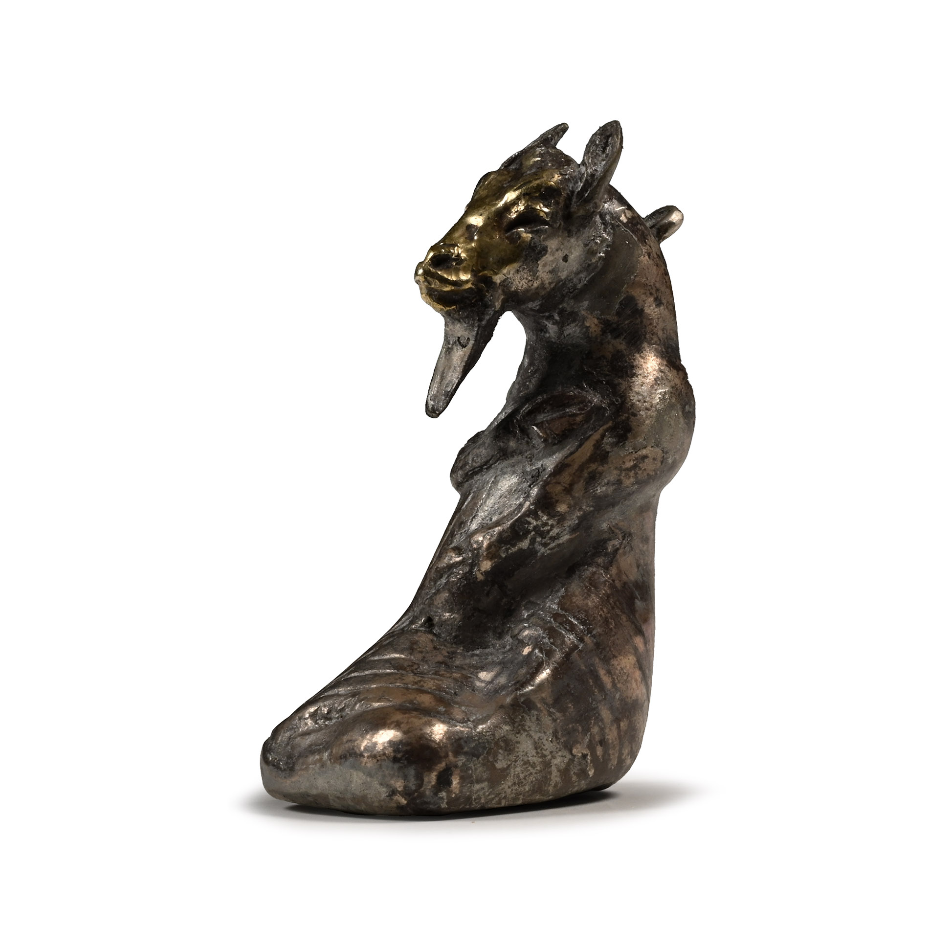 Proto-Elamite Silver-Gilt Kneeling Bull-Headed Anthropomorphic Deity