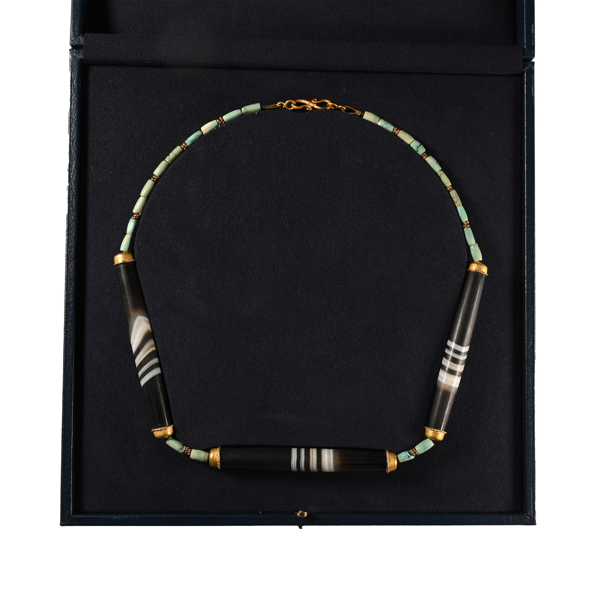 Western Asiatic Turquoise and Black Banded Agate Necklace