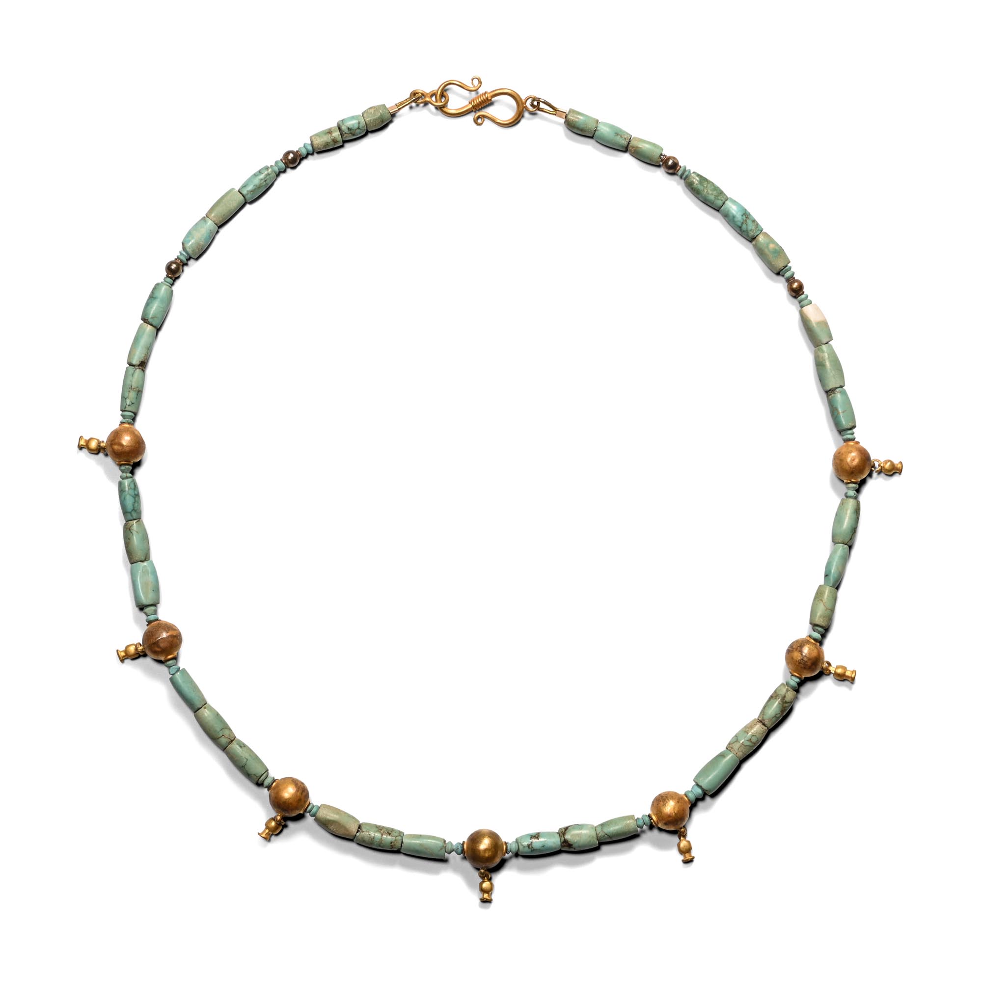 Western Asiatic Turquoise Bead Necklace with Gold 'Pomegranate' Elements