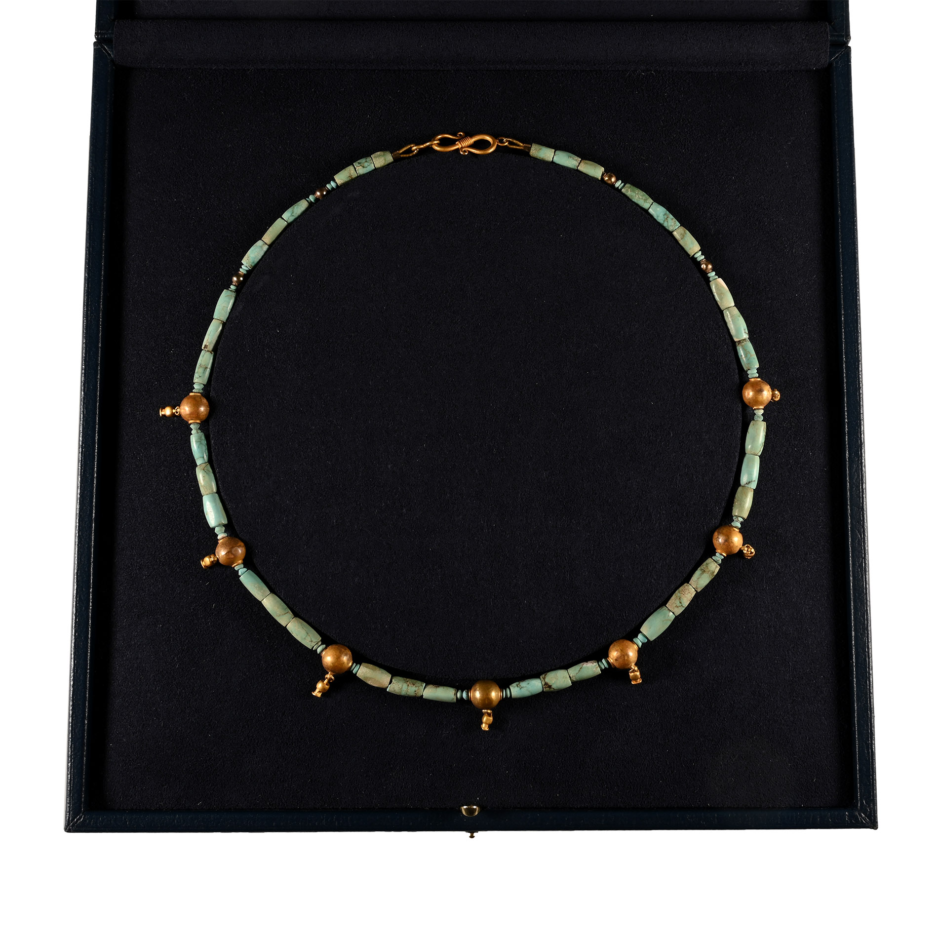 Western Asiatic Turquoise Bead Necklace with Gold 'Pomegranate' Elements