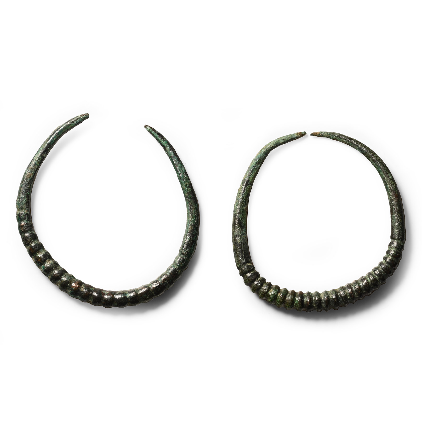 Bronze Age Ribbed Earring Pair