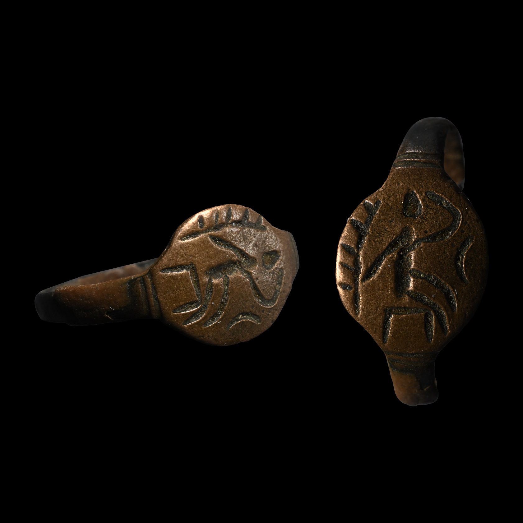 Parthian Bronze Ring with Seated Figure