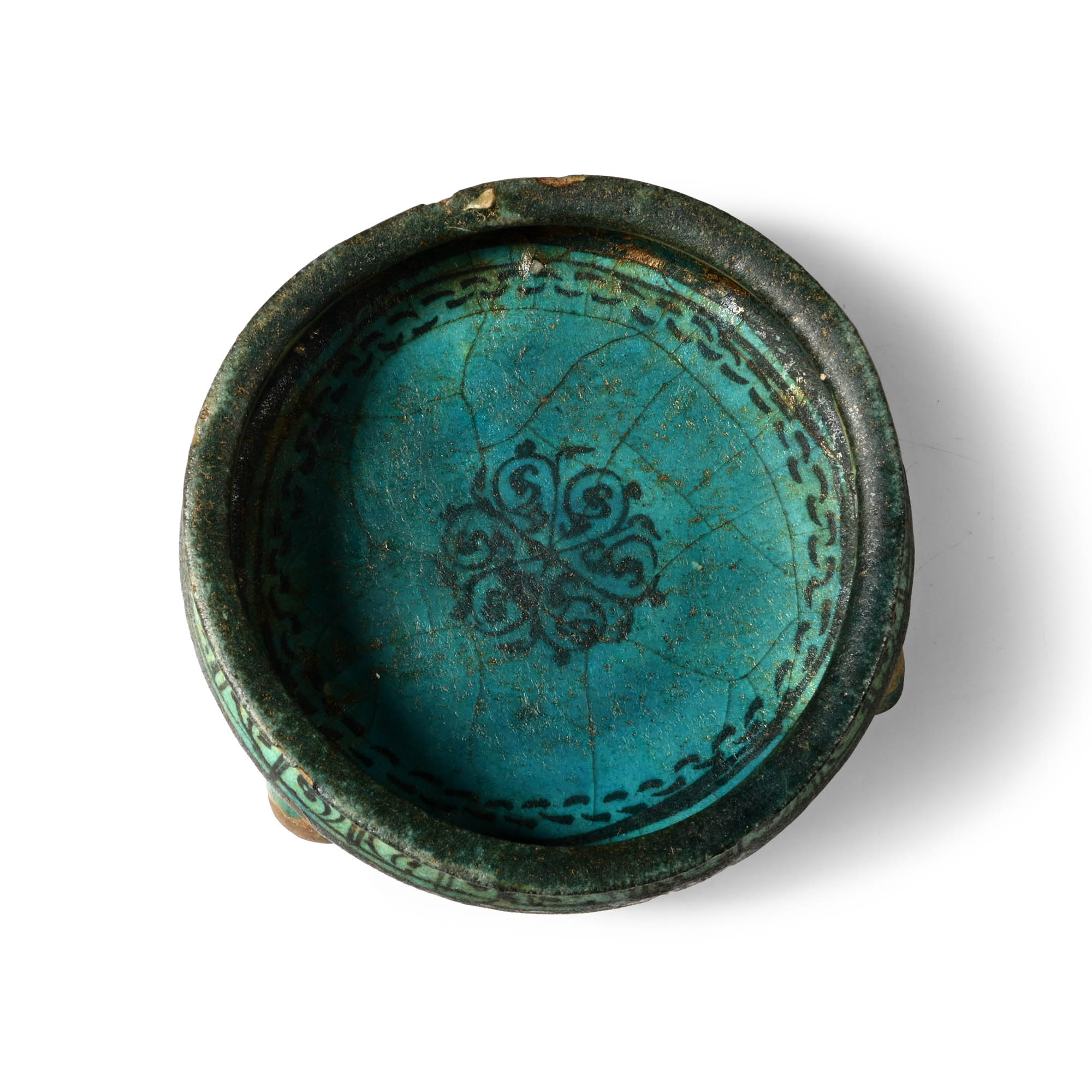 Kushan Decorated Blue Glazed Bowl