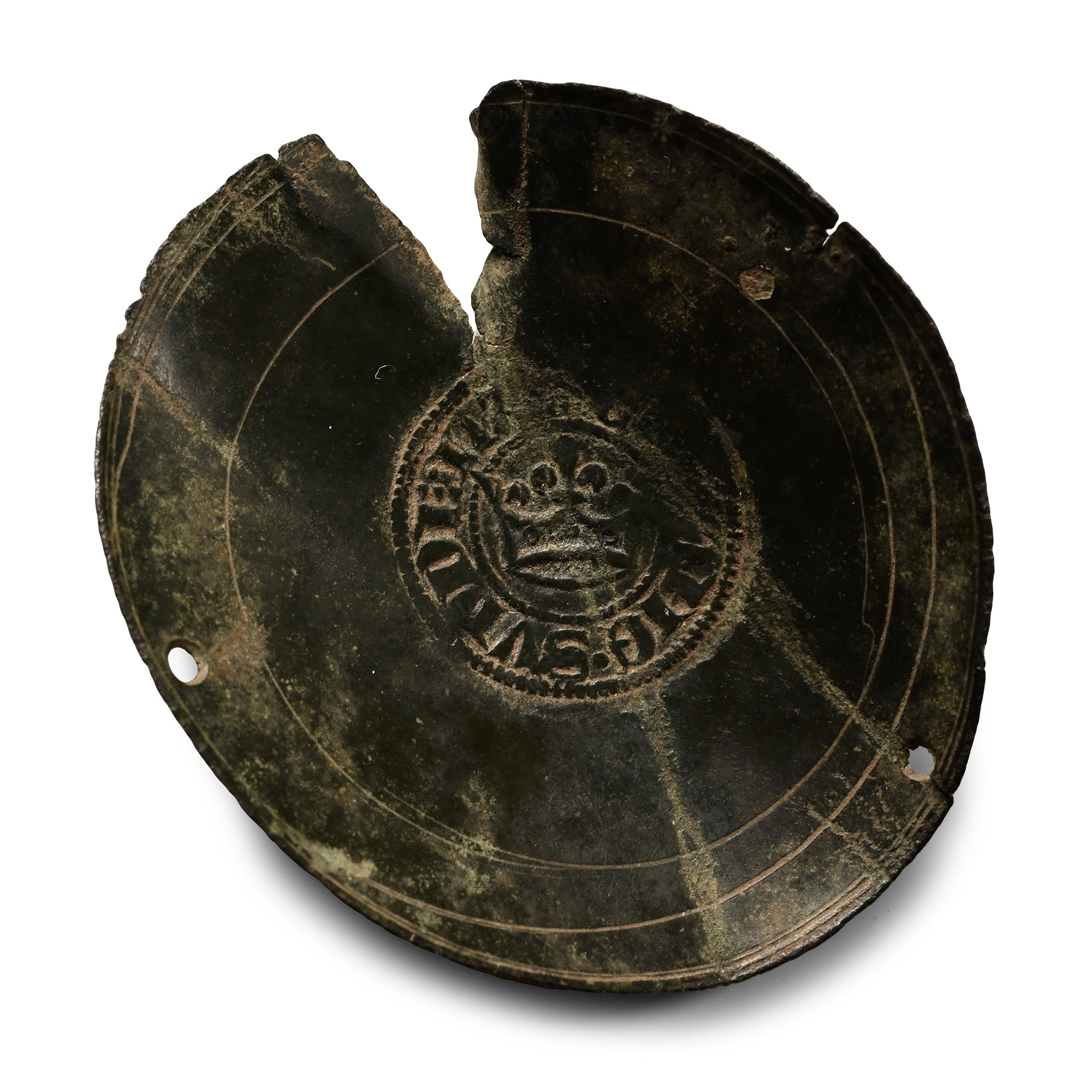 Medieval Bronze Coin Scales Pan Stamped with Die