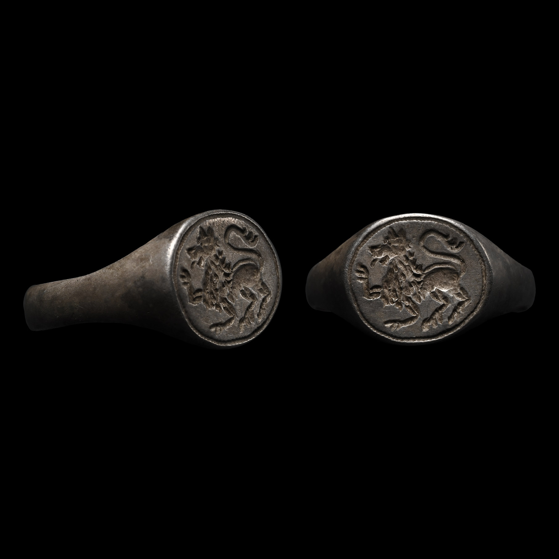 Medieval Silver Ring with Lion