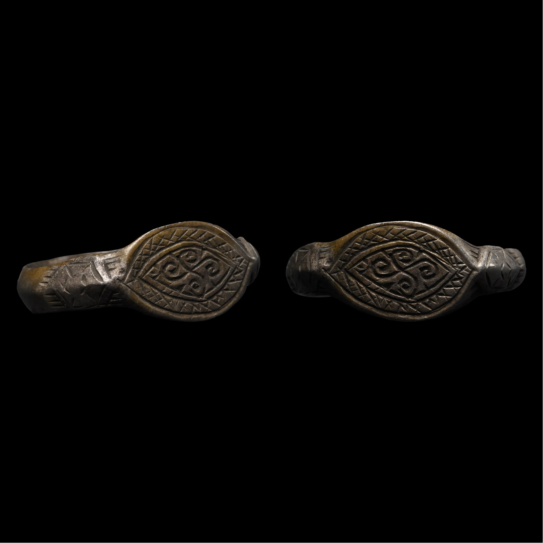 Medieval Silver Ring with Coiled Cross