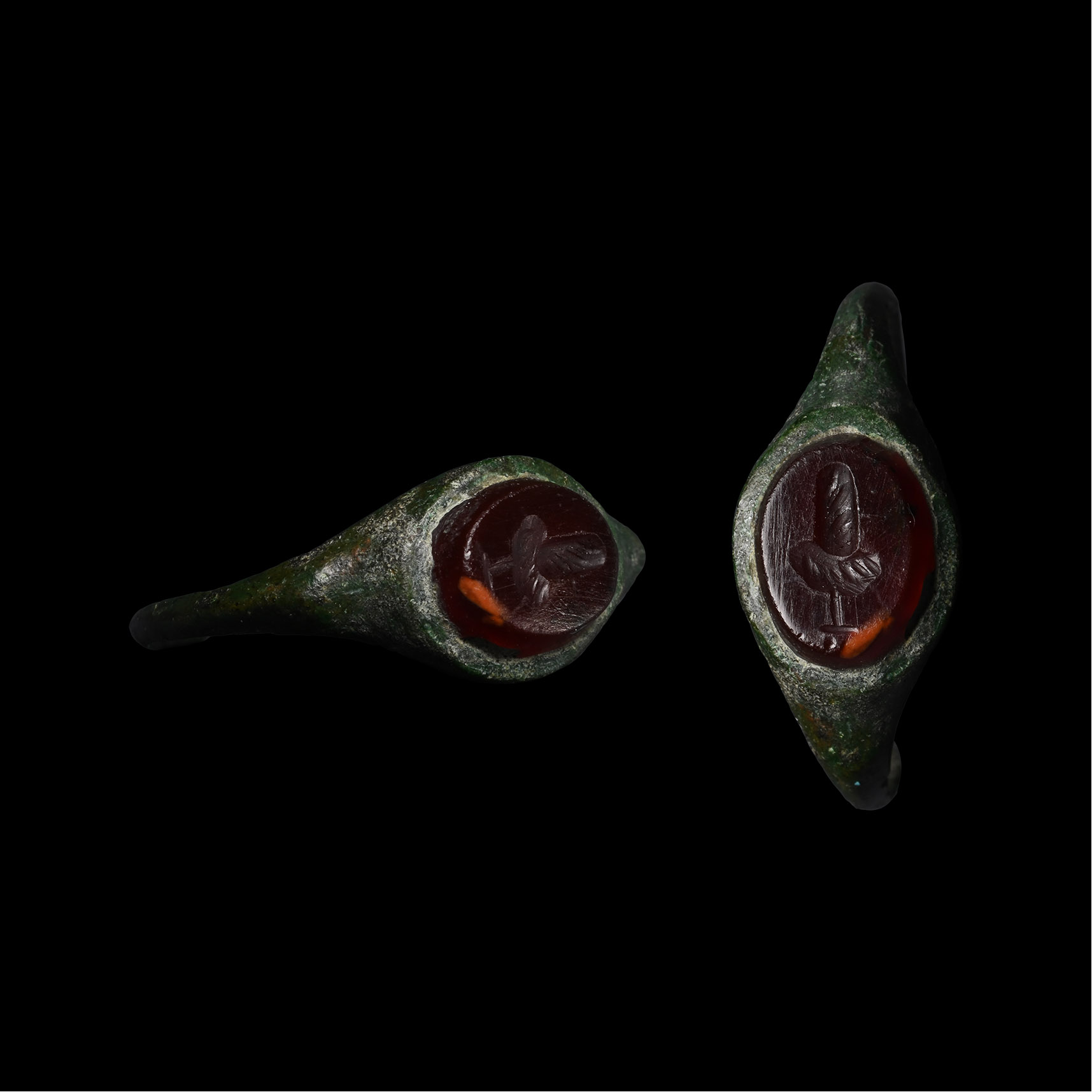 Roman Bronze Ring with Phallic Bust Gemstone