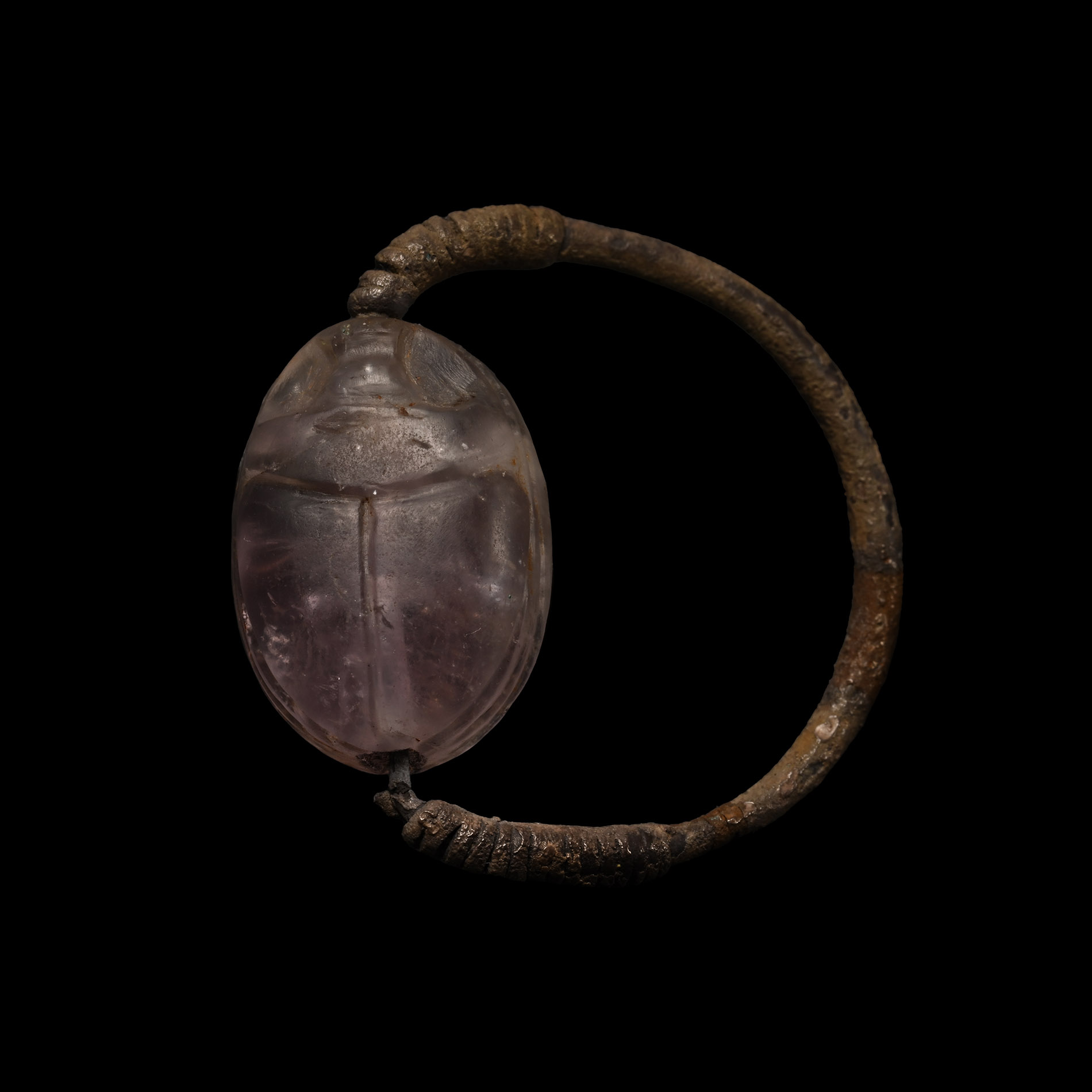 Etruscan Silver Ring with Amethyst Scarab