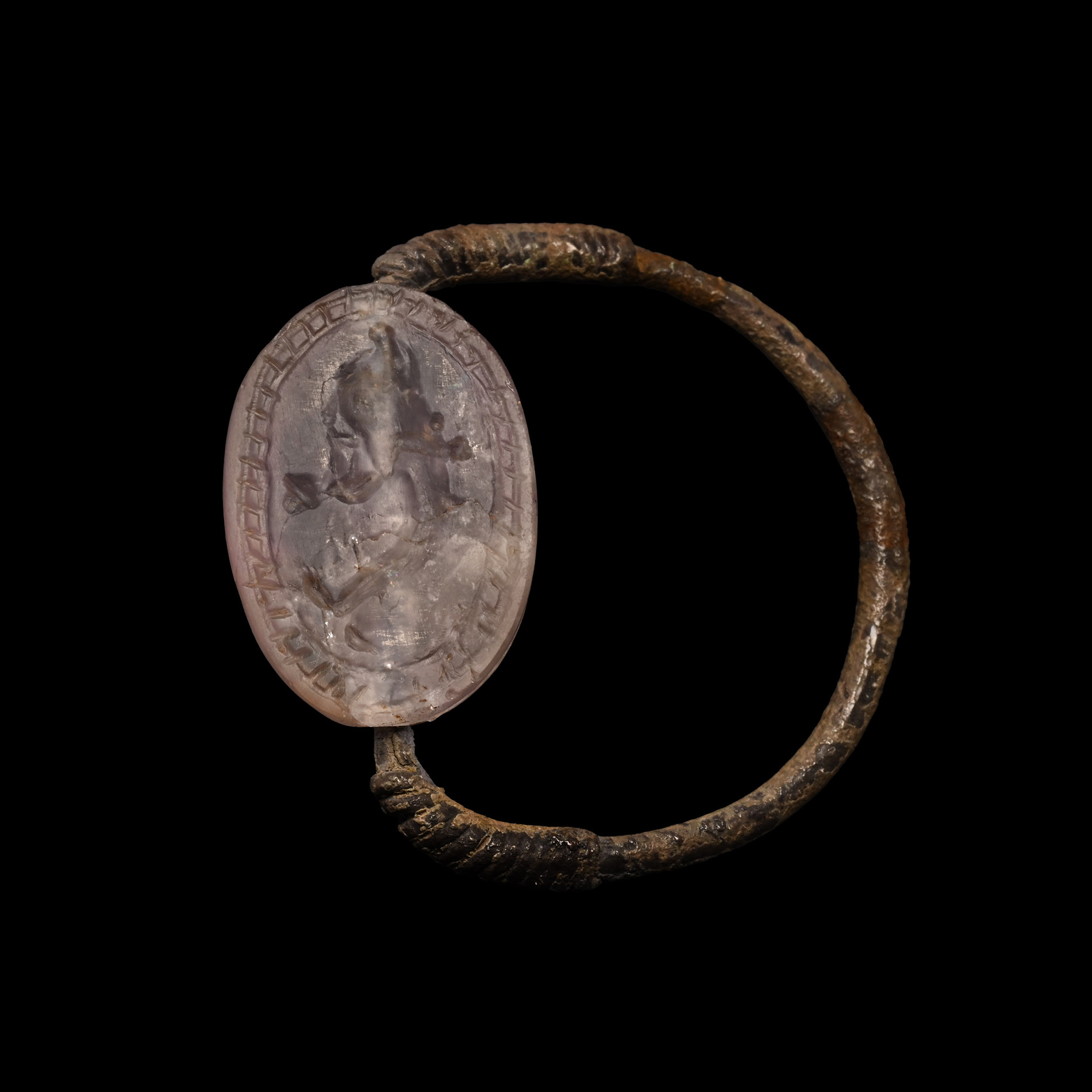 Etruscan Silver Ring with Amethyst Scarab