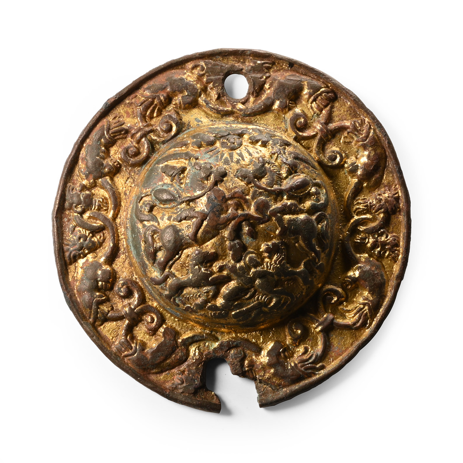 Renaissance Gilt Bronze Plaque with Armed Warriors