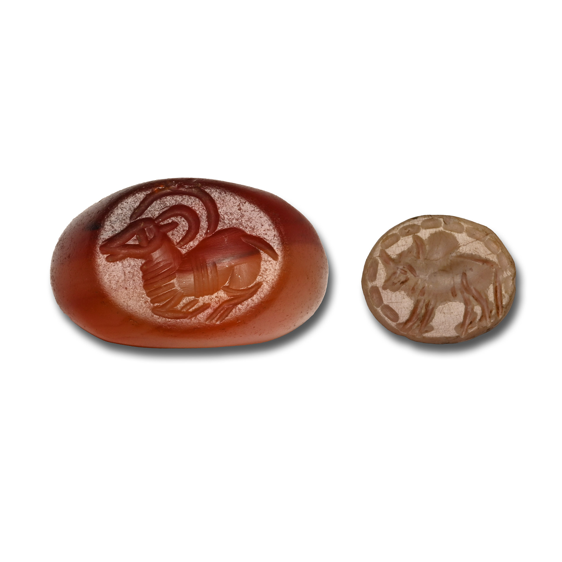 Sassanian Agate Stamp Seal with Intaglio Depicting a Bull