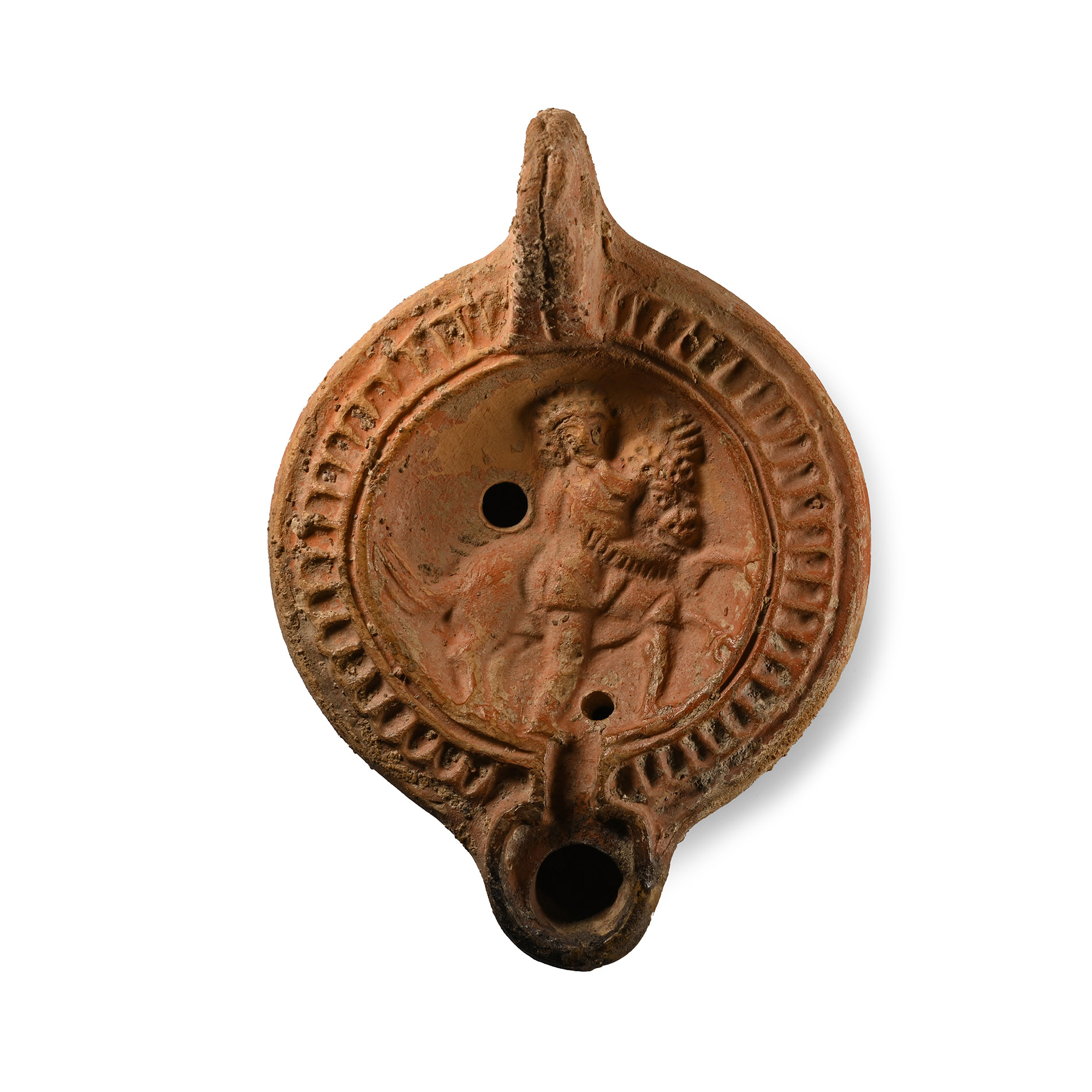 Roman Terracotta Oil Lamp with Tauroctony