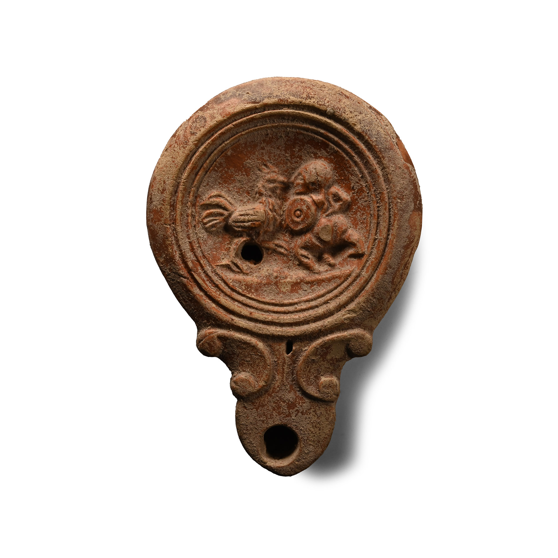 Roman Terracotta Oil Lamp with Dwarf Gladiator