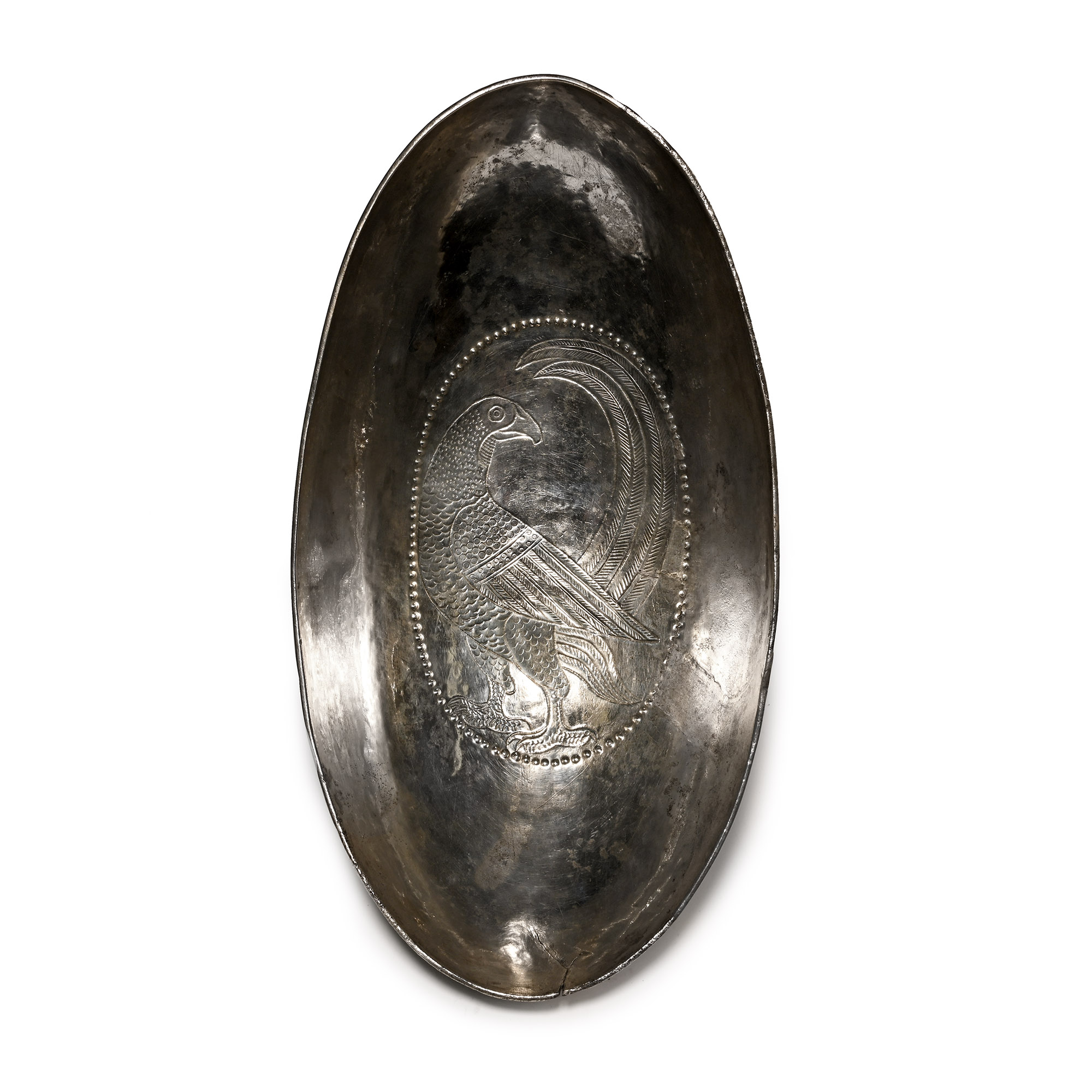 Sassanian Silver Boat-Shaped Vessel with Elaborate Bird