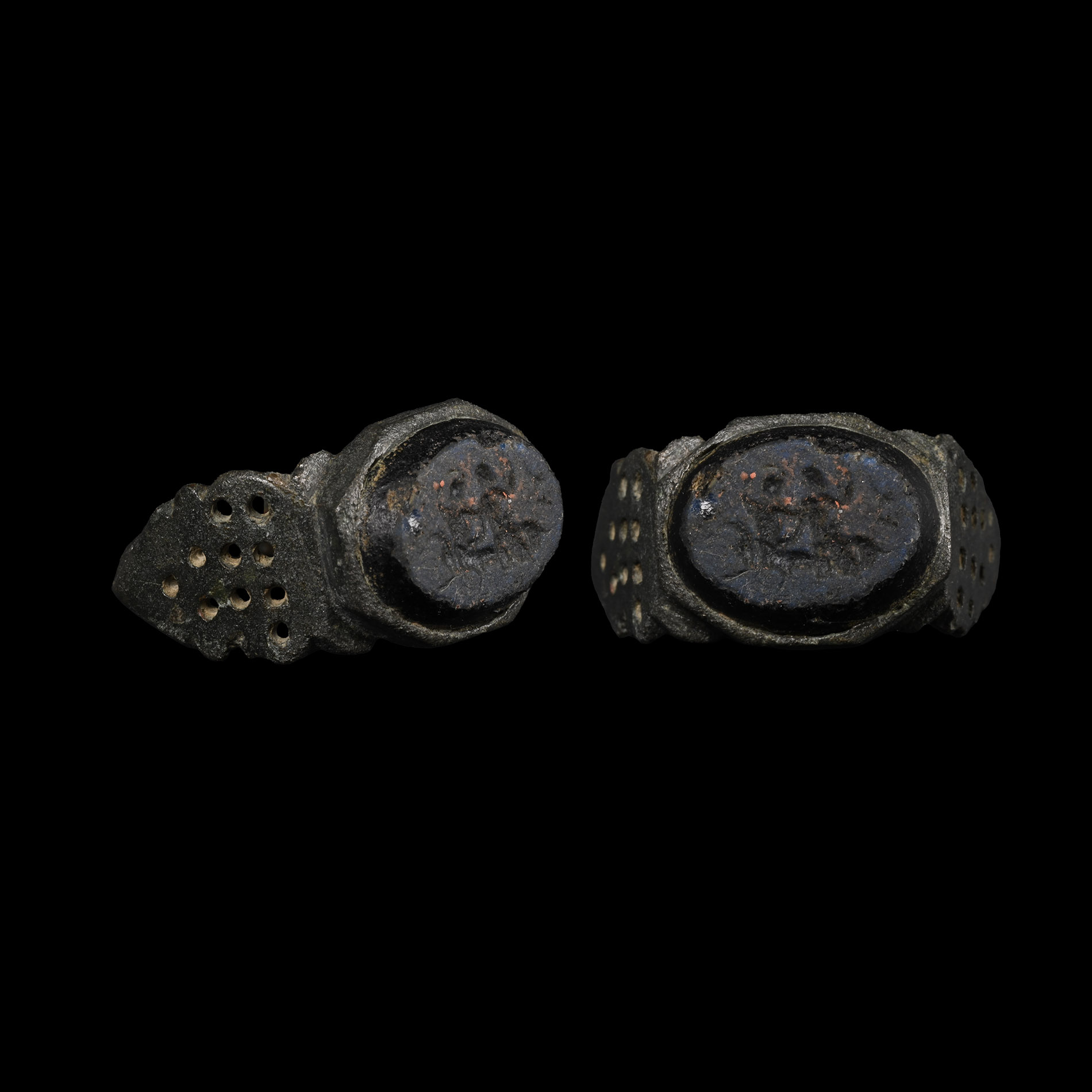 Late Roman Bronze Ring with Glass Figural Intaglio