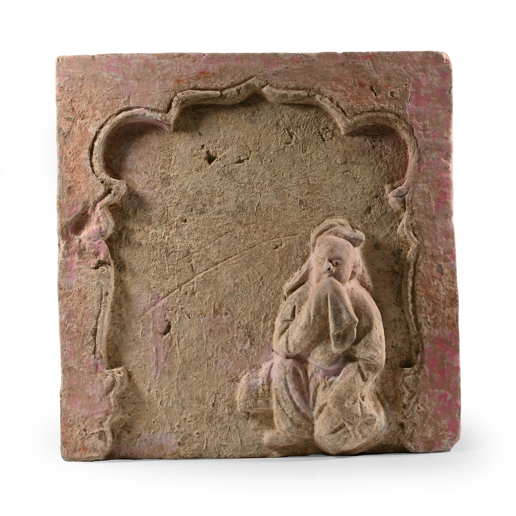 Chinese Song Terracotta Tile with Figure and Hand Print Signature