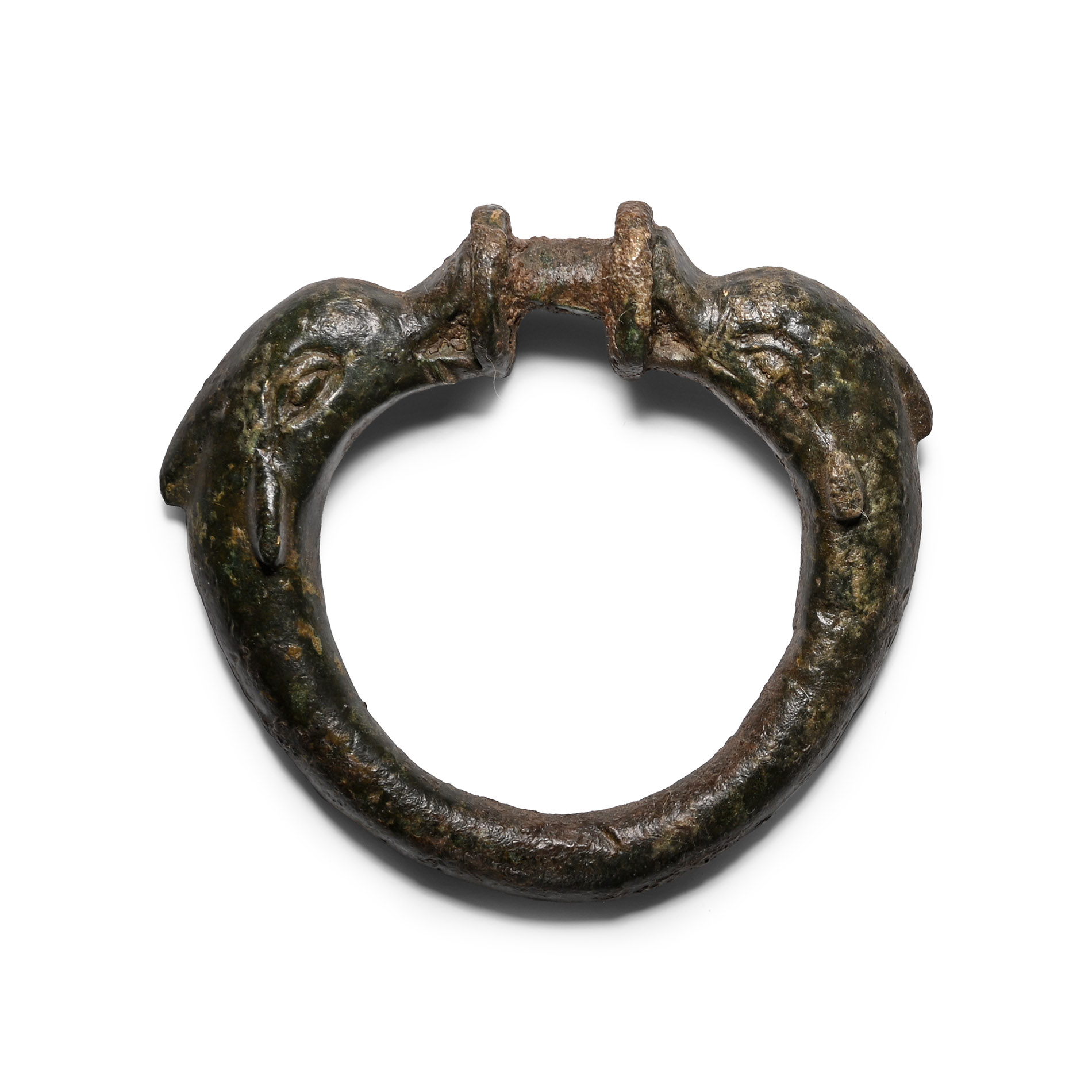Roman Bronze Chariot Terret with Dolphins