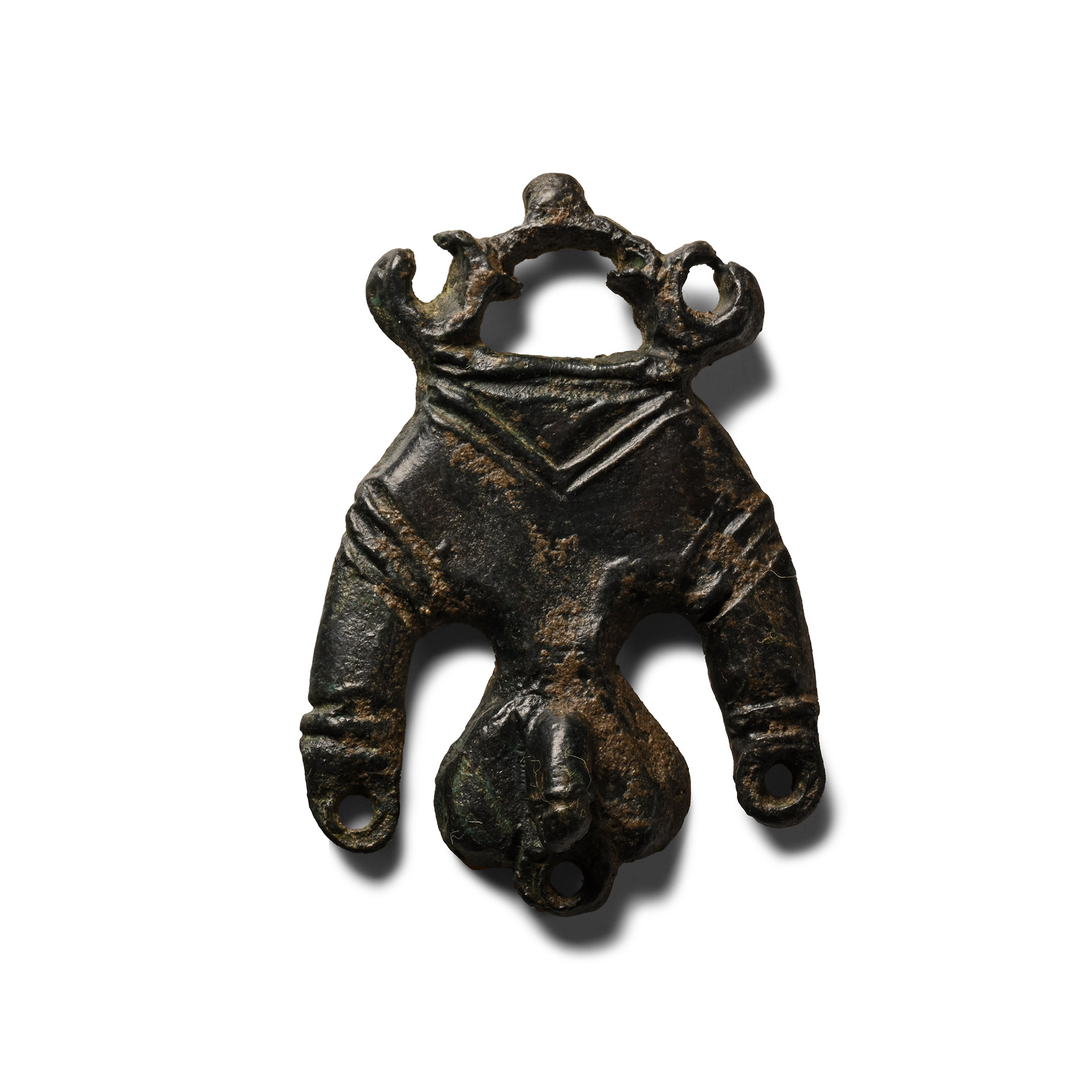Roman Bronze Elaborate Triple Phallic Horse Harness Pendant