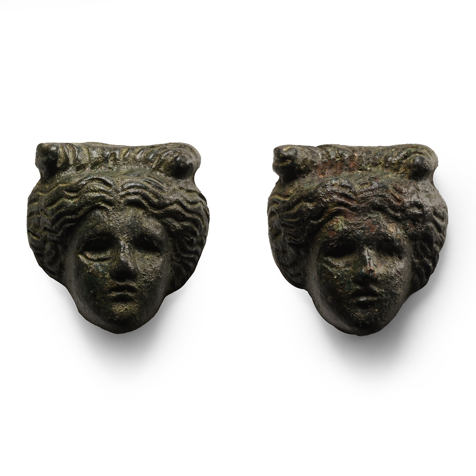 Roman Bronze Female Head Mount Pair