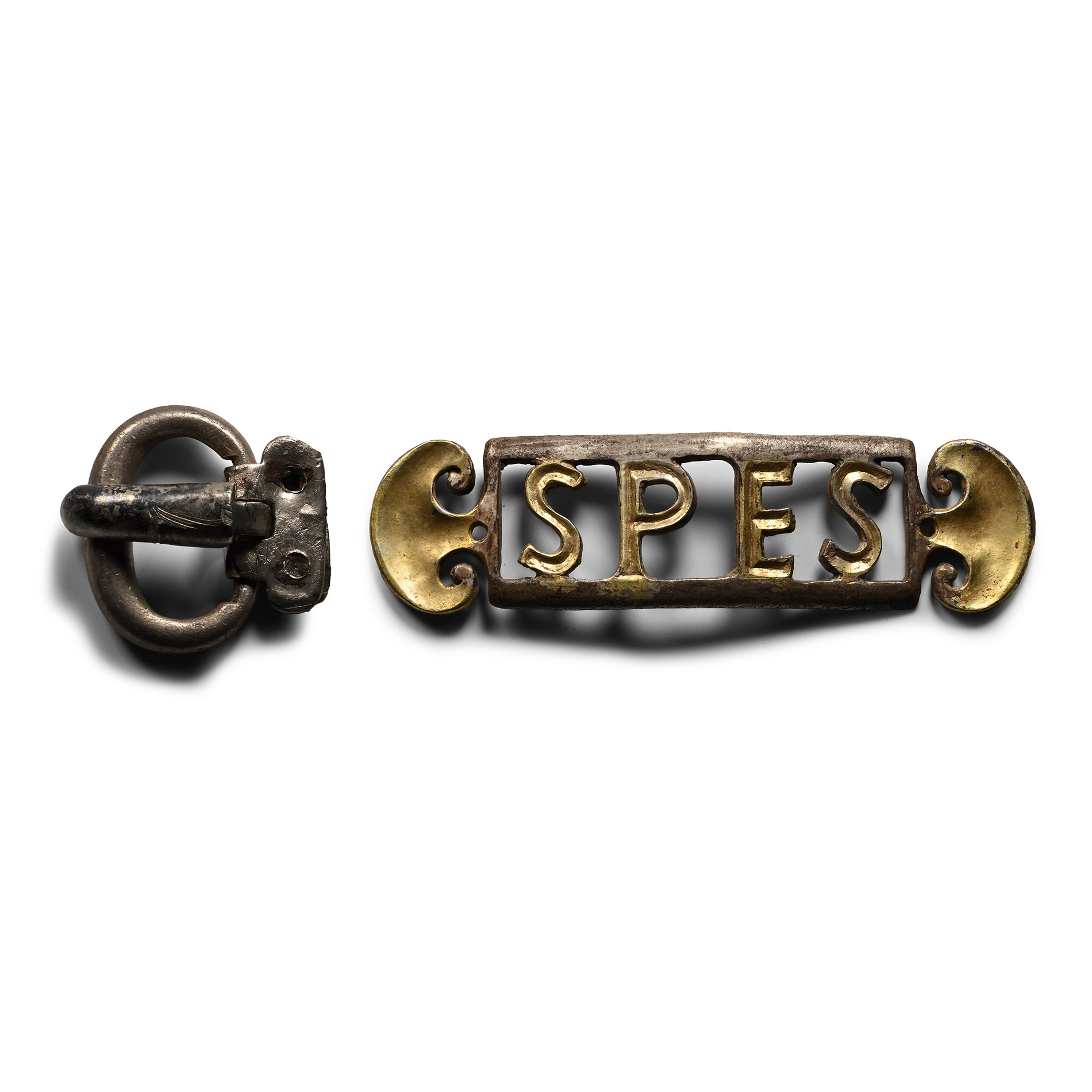 Roman Silver-Gilt SPES Belt Mount and Buckle
