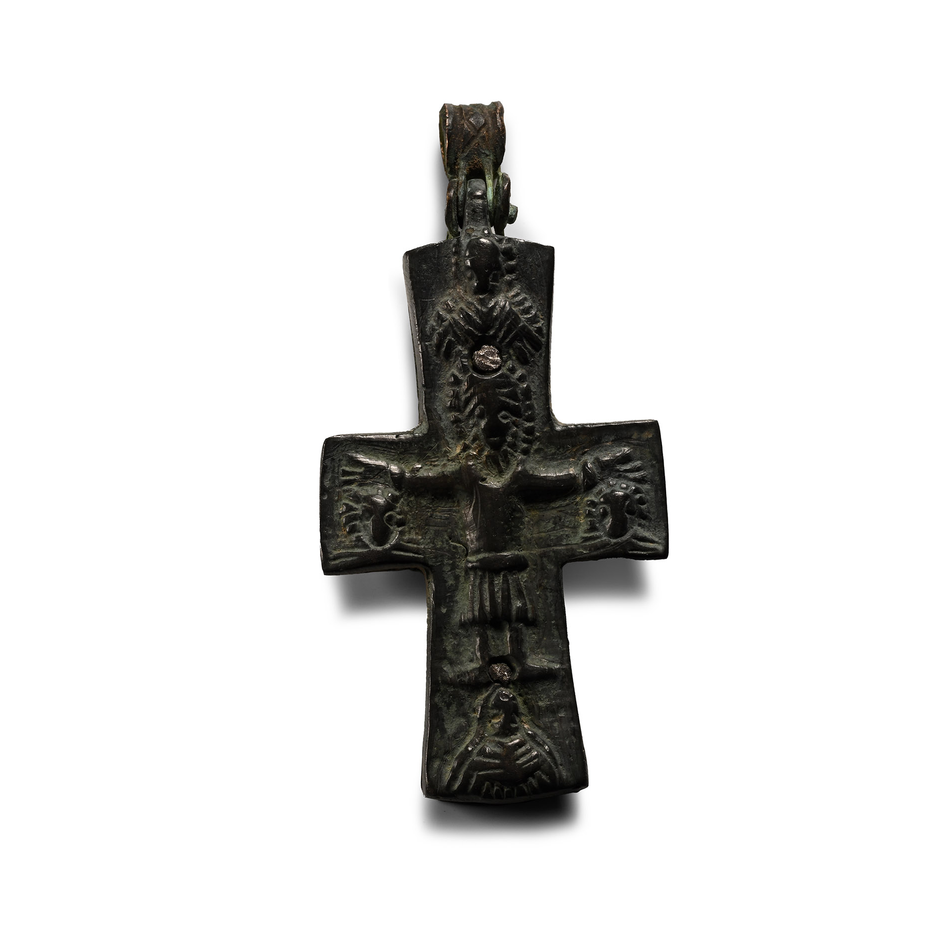 Byzantine Bronze Reliquary Cross Pendant