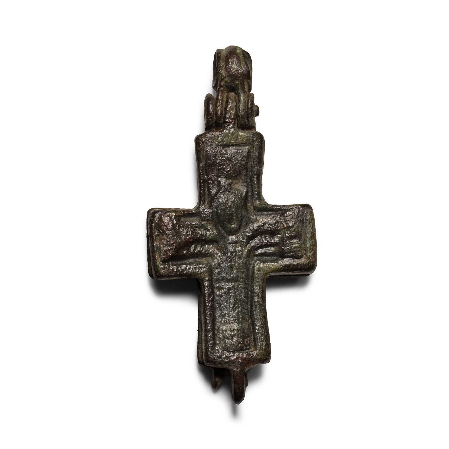 Byzantine Bronze Reliquary Cross Pendant