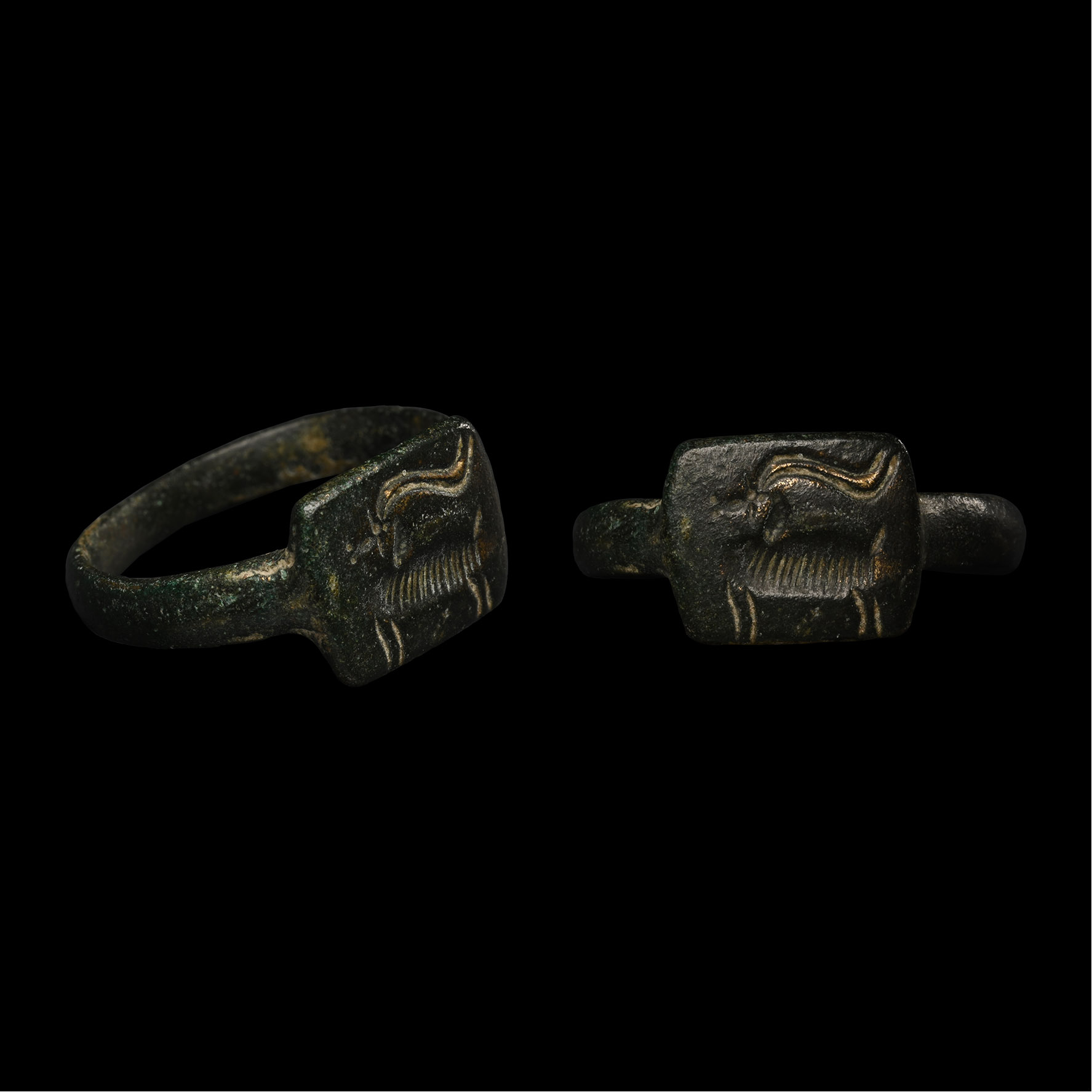 Western Asiatic Bronze Ring with Ibex