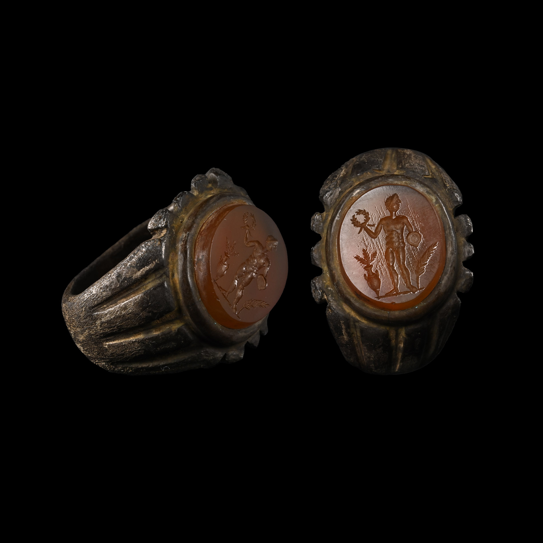 Roman Silver Ring with Later Apollo Gemstone