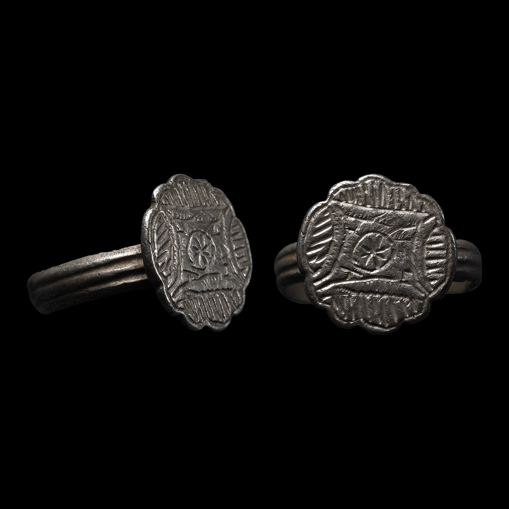 Medieval Silver Ring with Sunburst Design