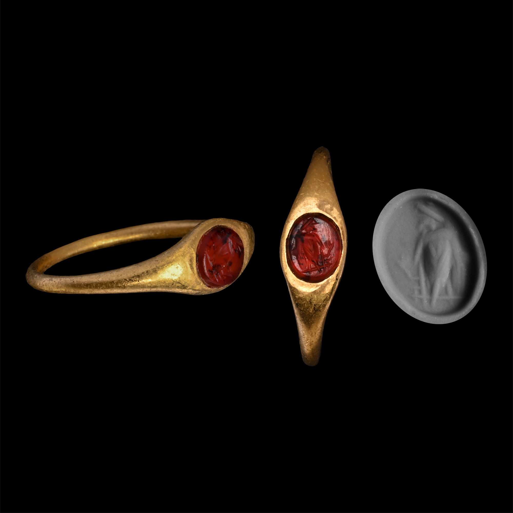 Roman Gold Ring with Warrior Holding Shield Gemstone