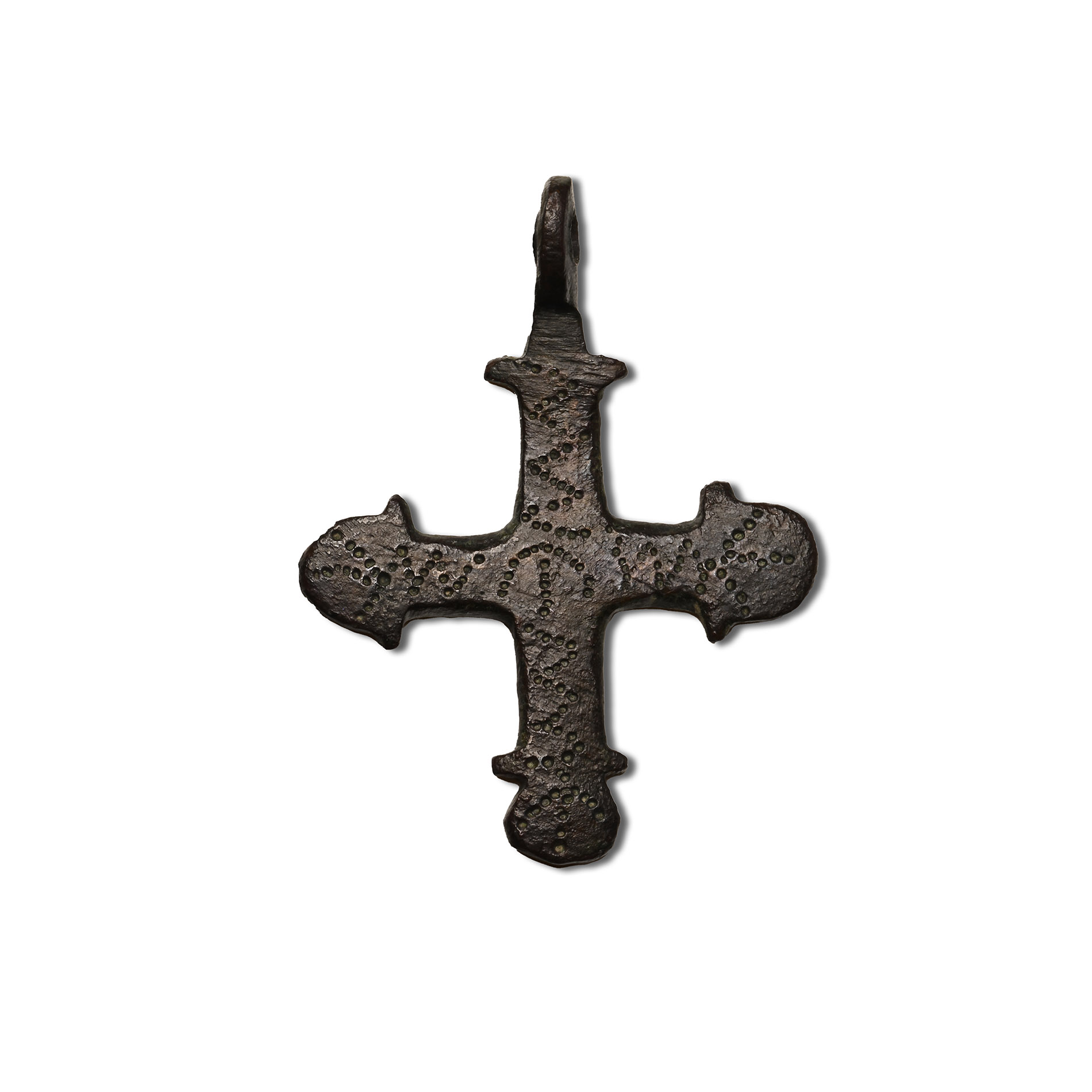 Byzantine Bronze Decorated Cross Pendant
