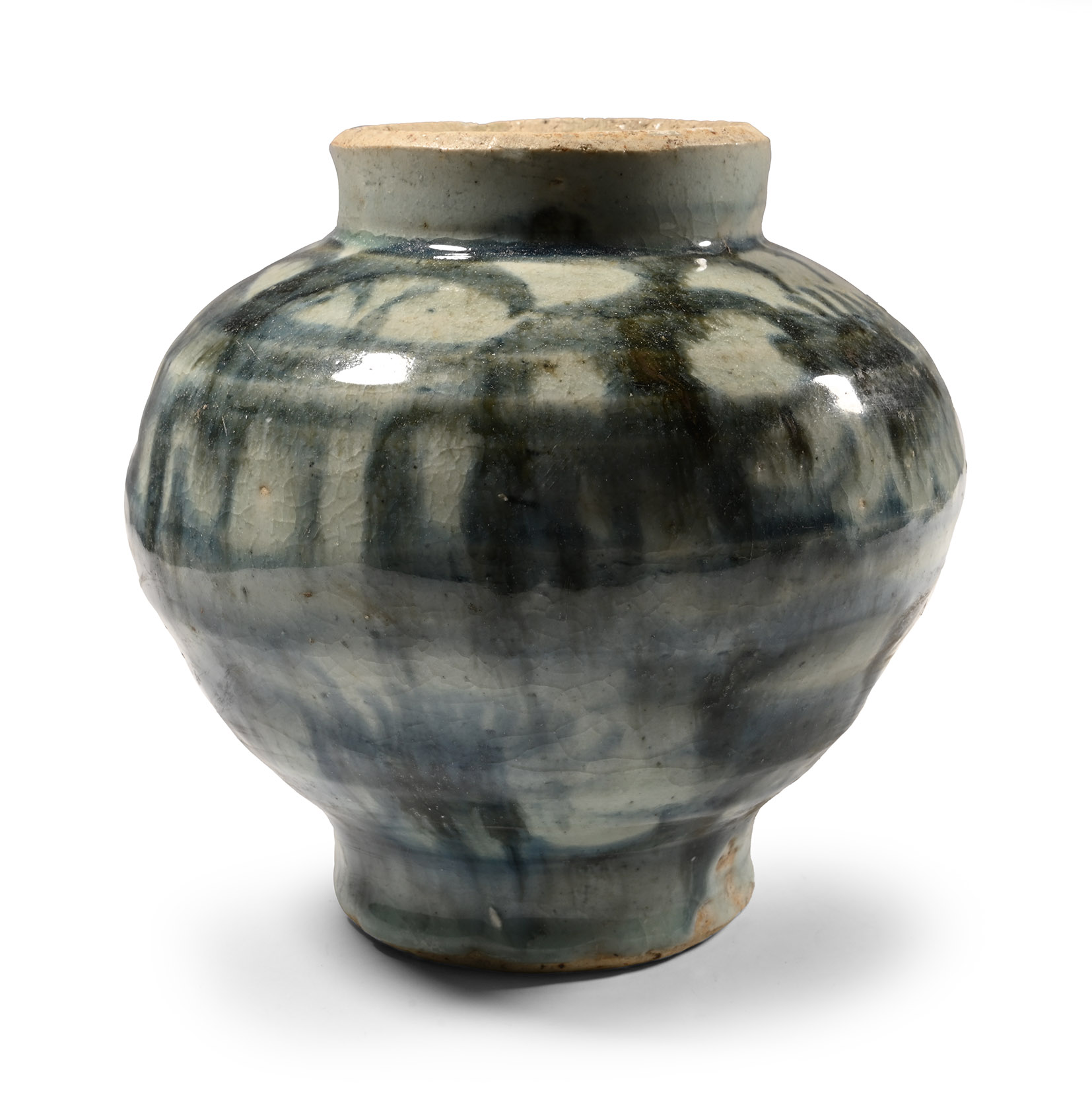 Chinese Glazed Blue and White Jar with Peony