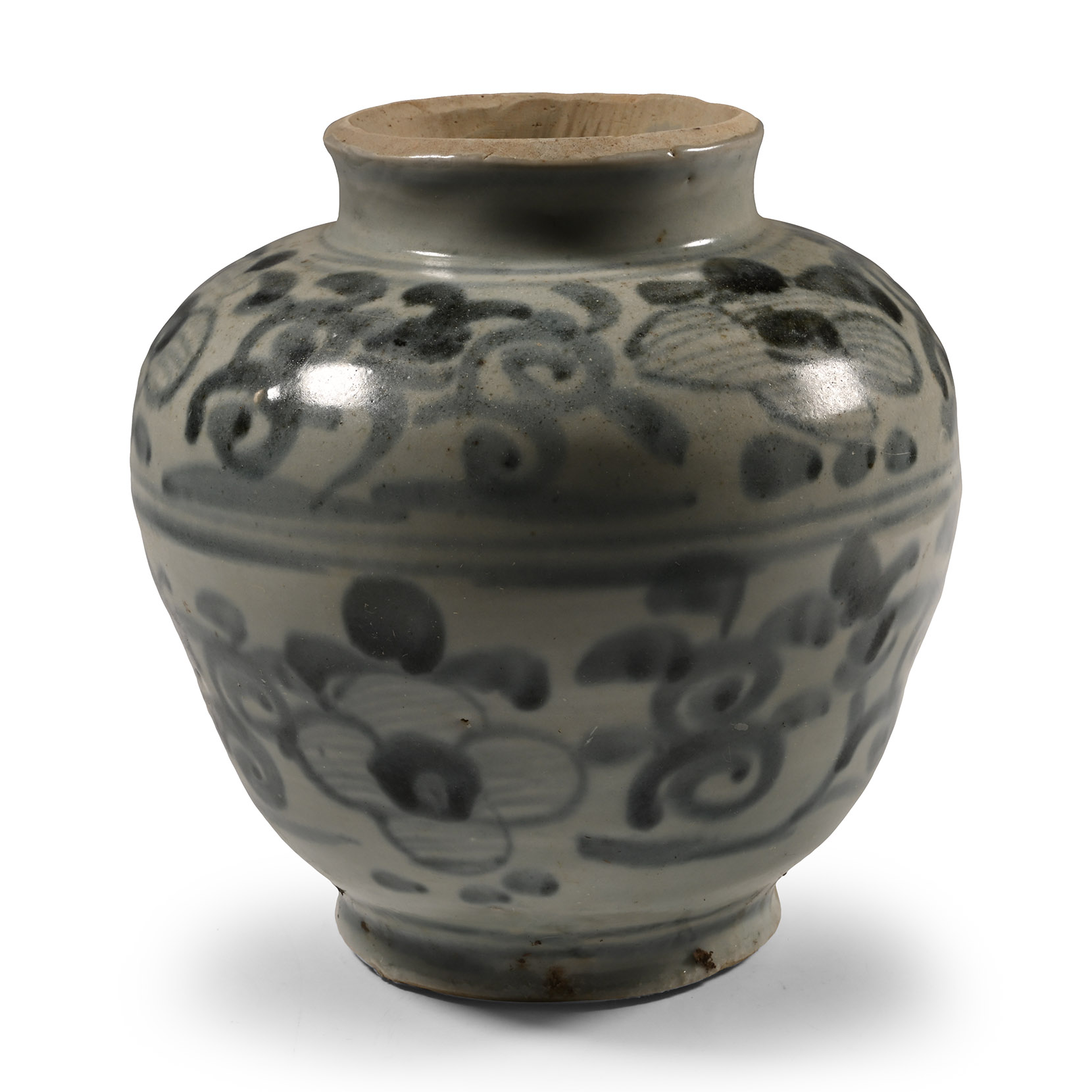 Chinese Glazed Blue and White Jar with Peony