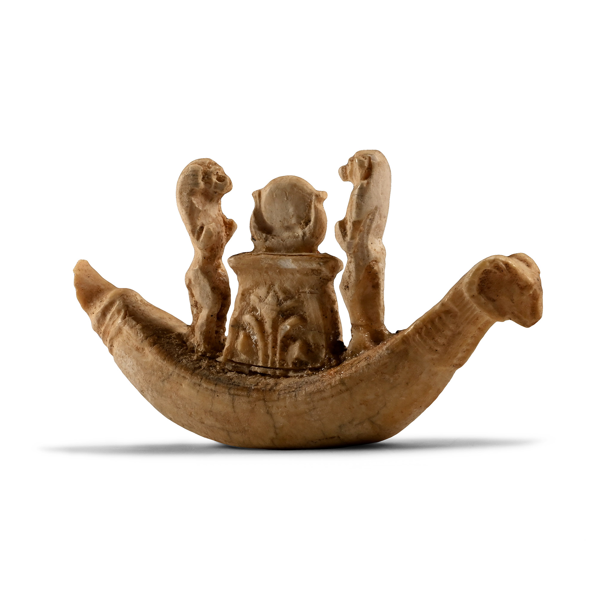 Egyptian Bone Ram-Headed Boat with Two Deities