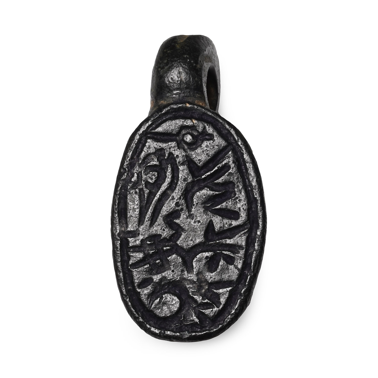 Phoenician Bronze Black Scaraboid Pendant